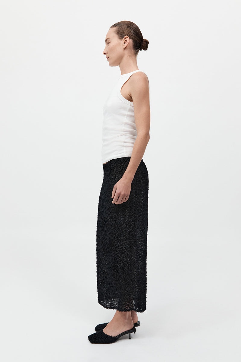 Feathered Silk Skirt - Black - 5