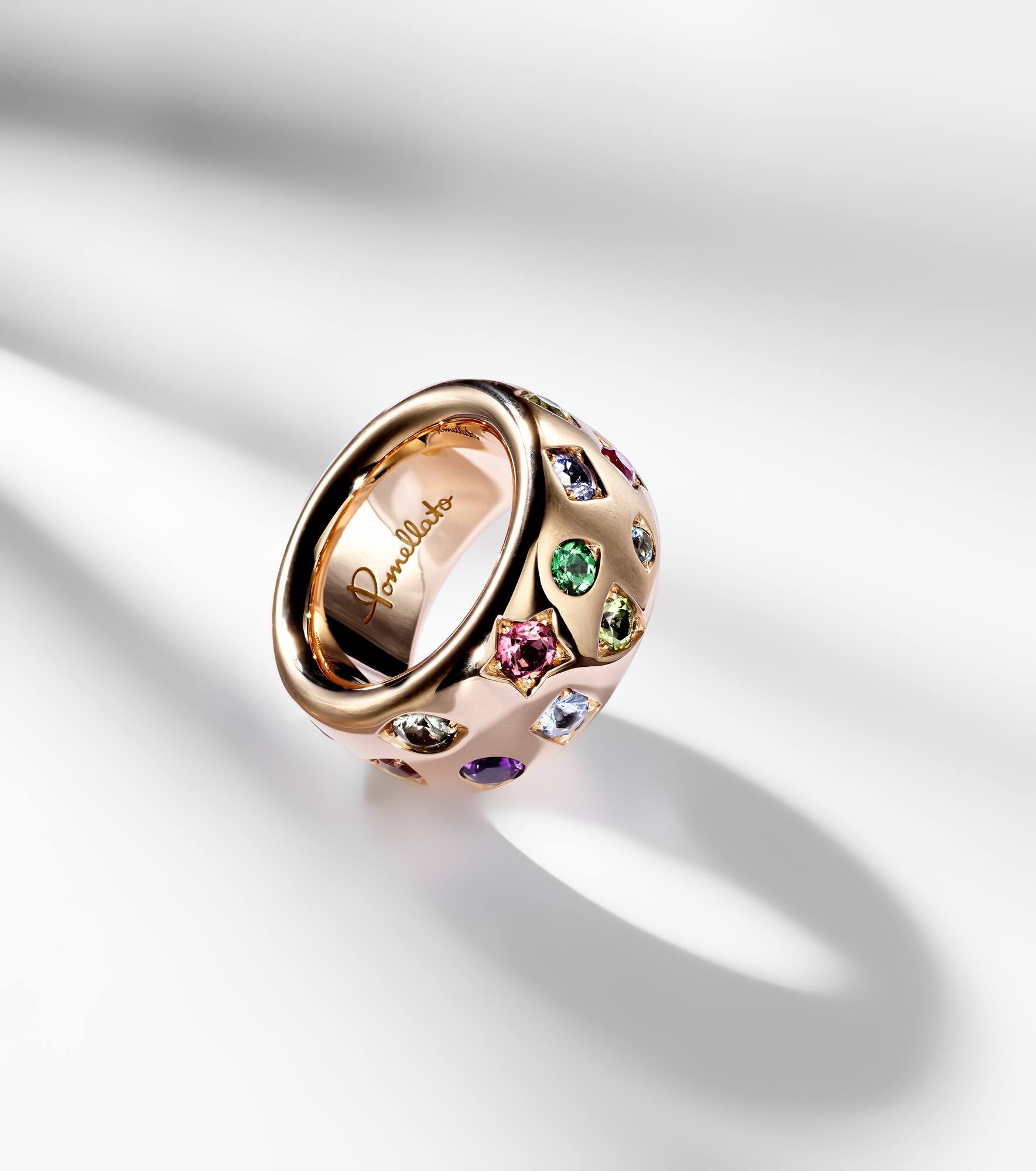 Iconica Large 18kt rose gold ring with gemstones - 5