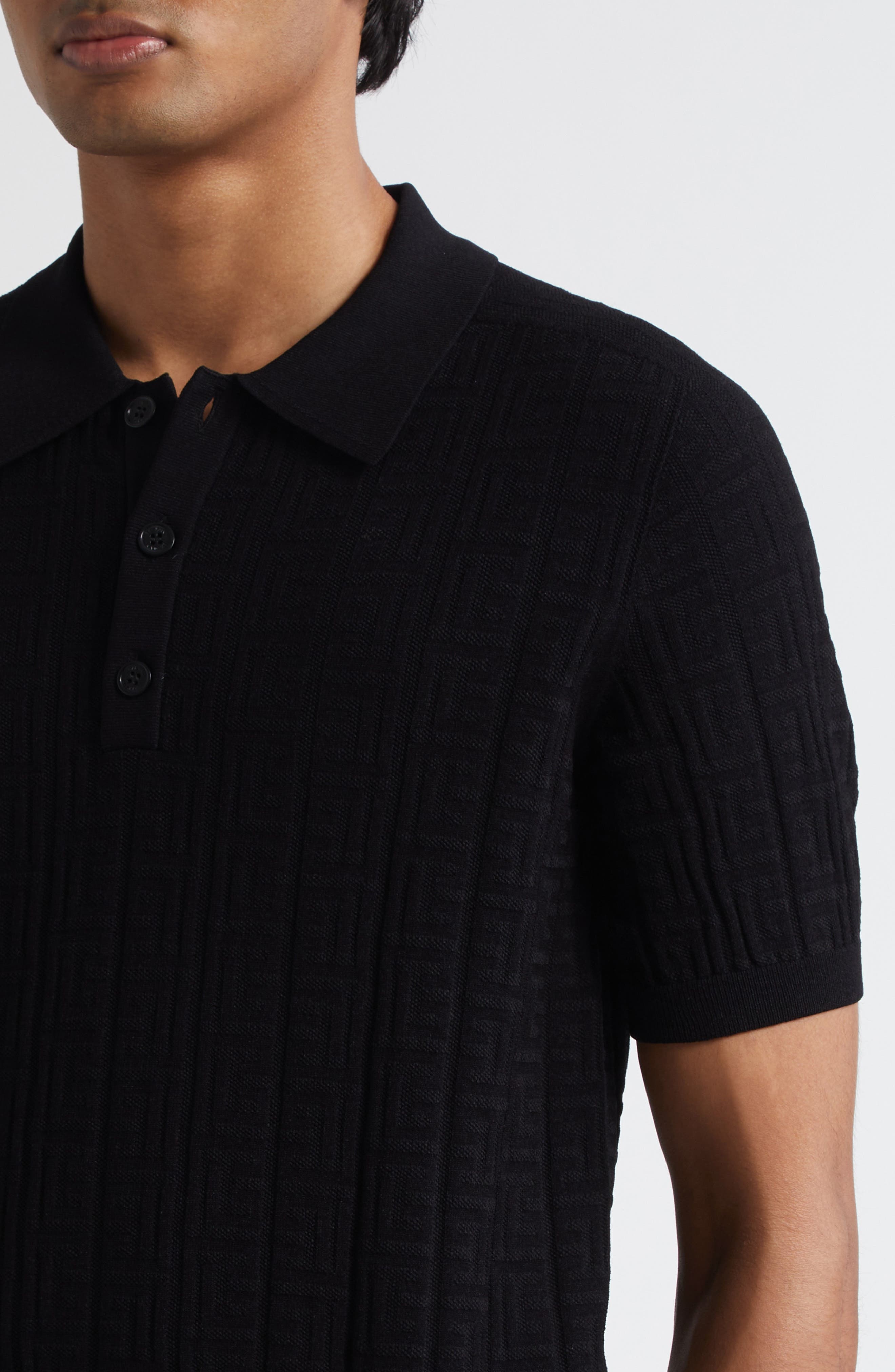 Balmain Monogarm Jacqurd Polo Sweater in 0Pa Black at Nordstrom - 4