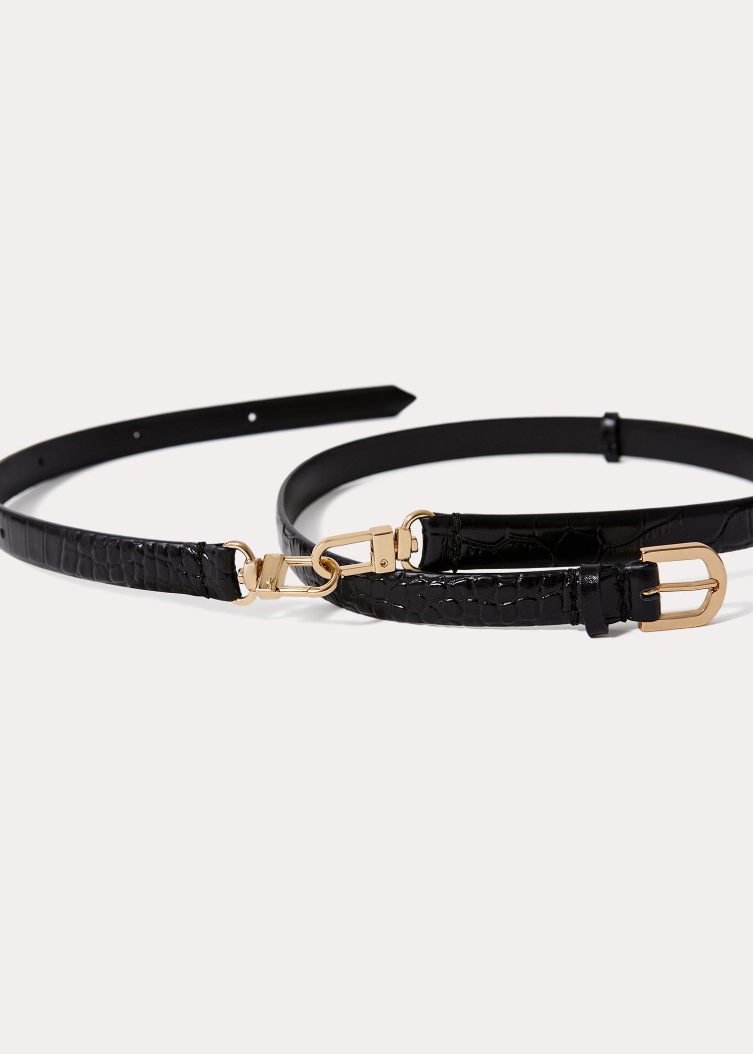 Double clasp leather belt black croco - 5
