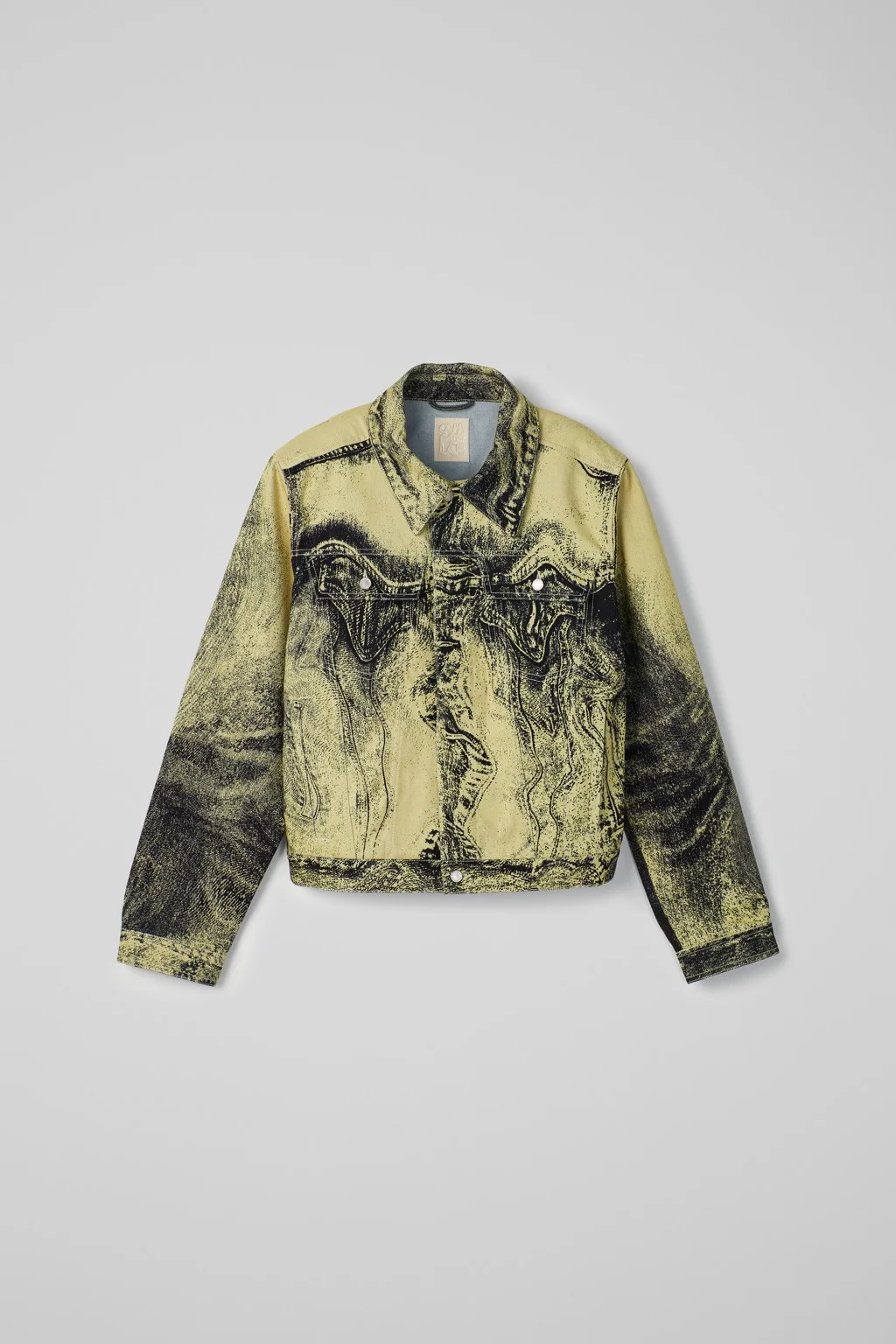 Yellow-Black Distorted Print Denim Jacket - 1