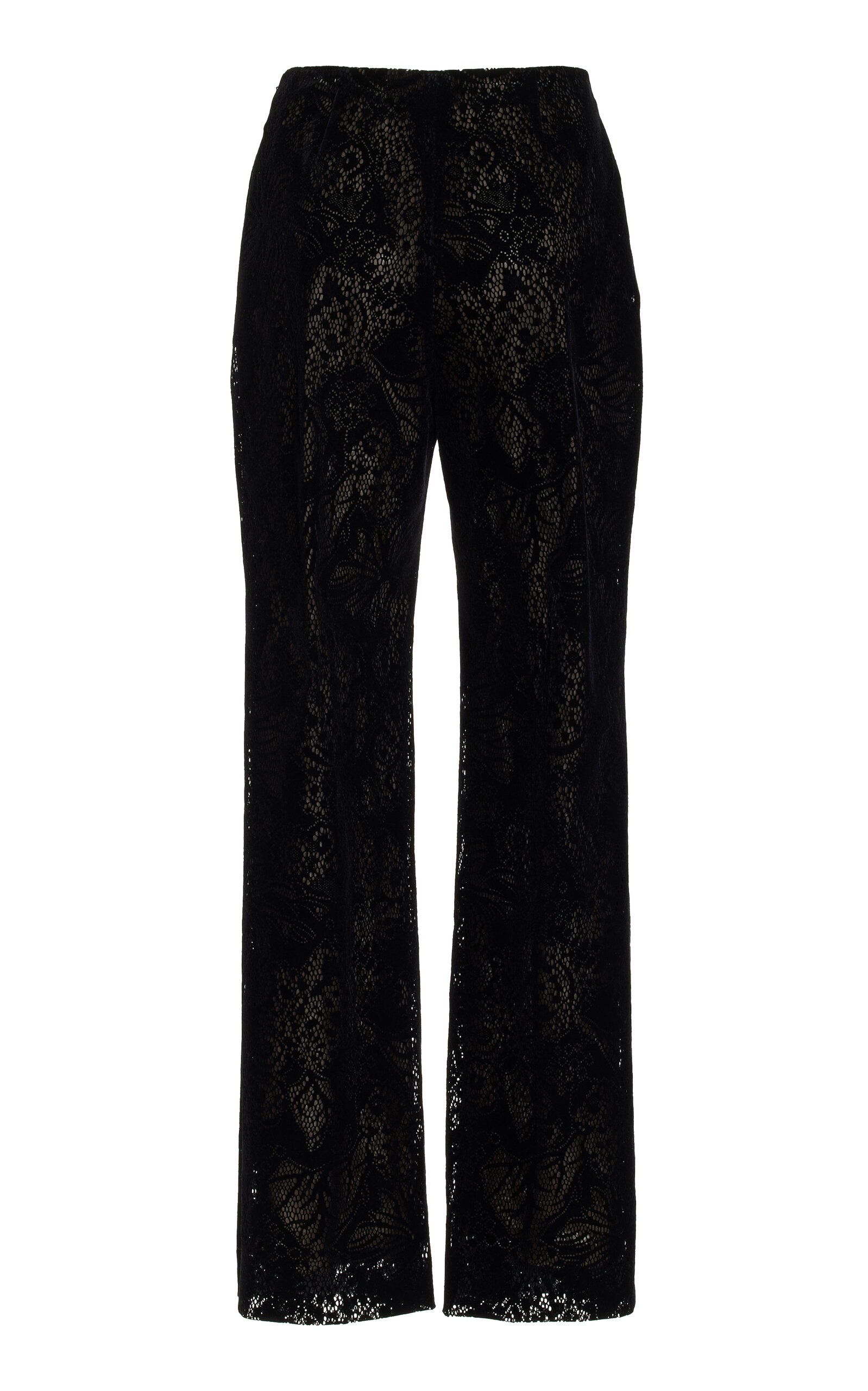 Flocked Floral Lace Straight-Leg Pants black - 4