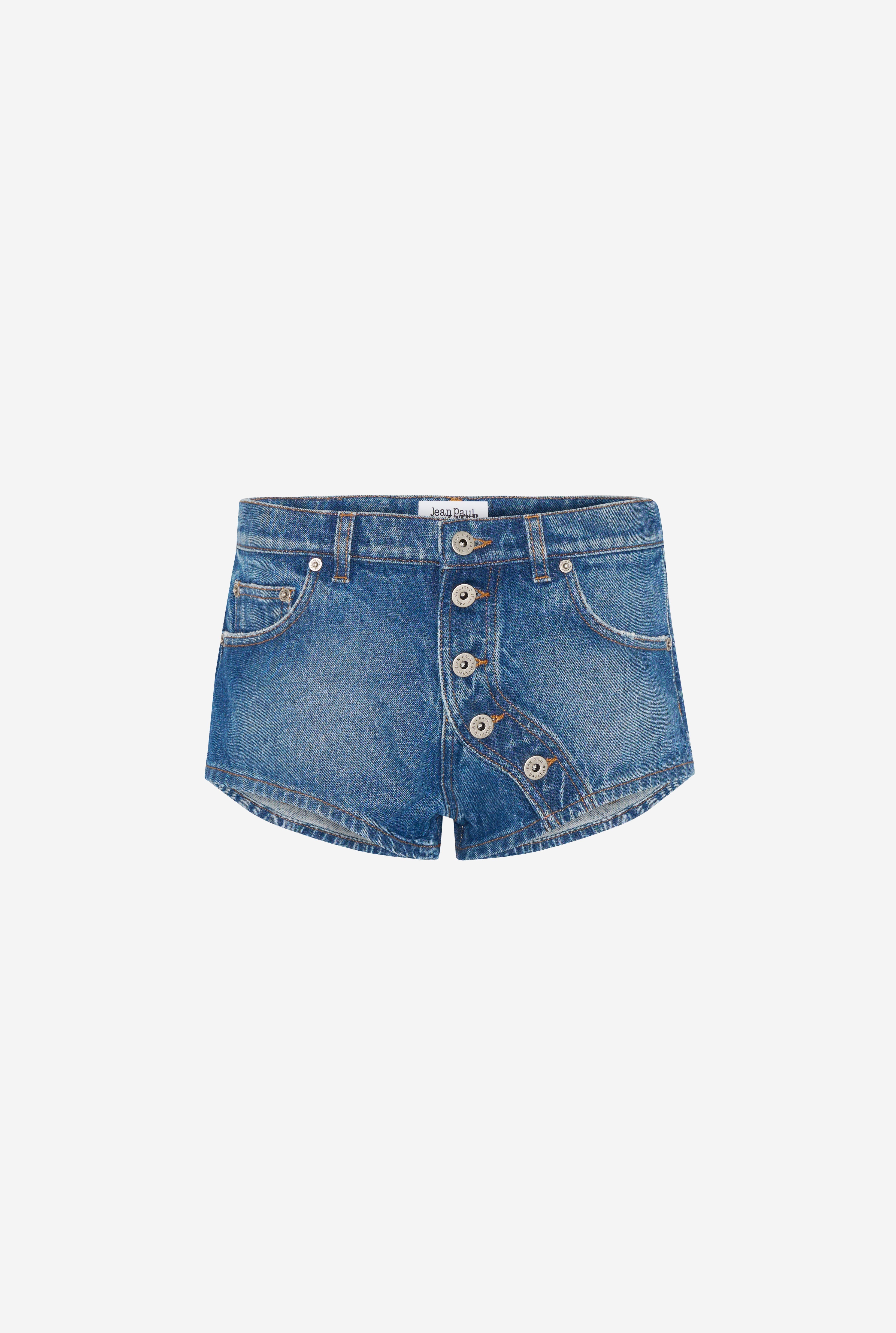THE BUTTONED BLUE DENIM SHORTS - 5