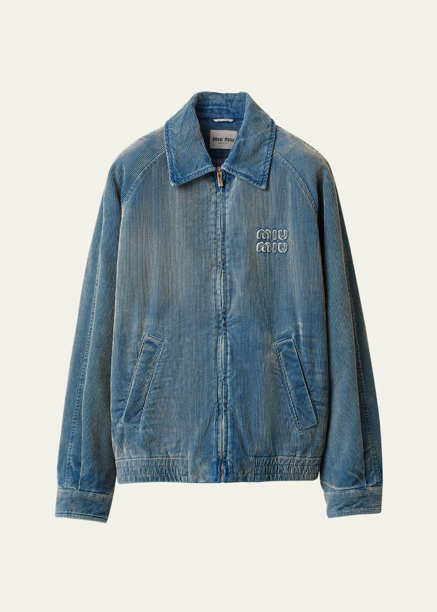 Miu Miu Logo Embroidered Corduroy Bomber Jacket