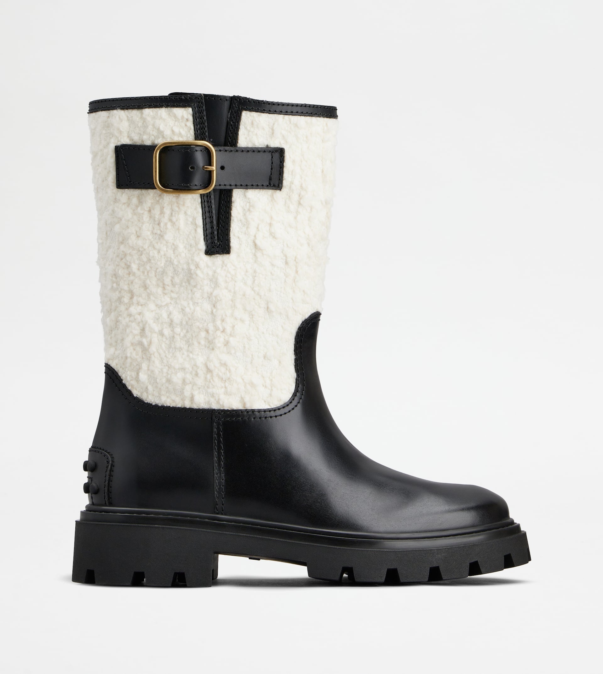 BIKER BOOTS IN LEATHER - WHITE, BLACK - 1