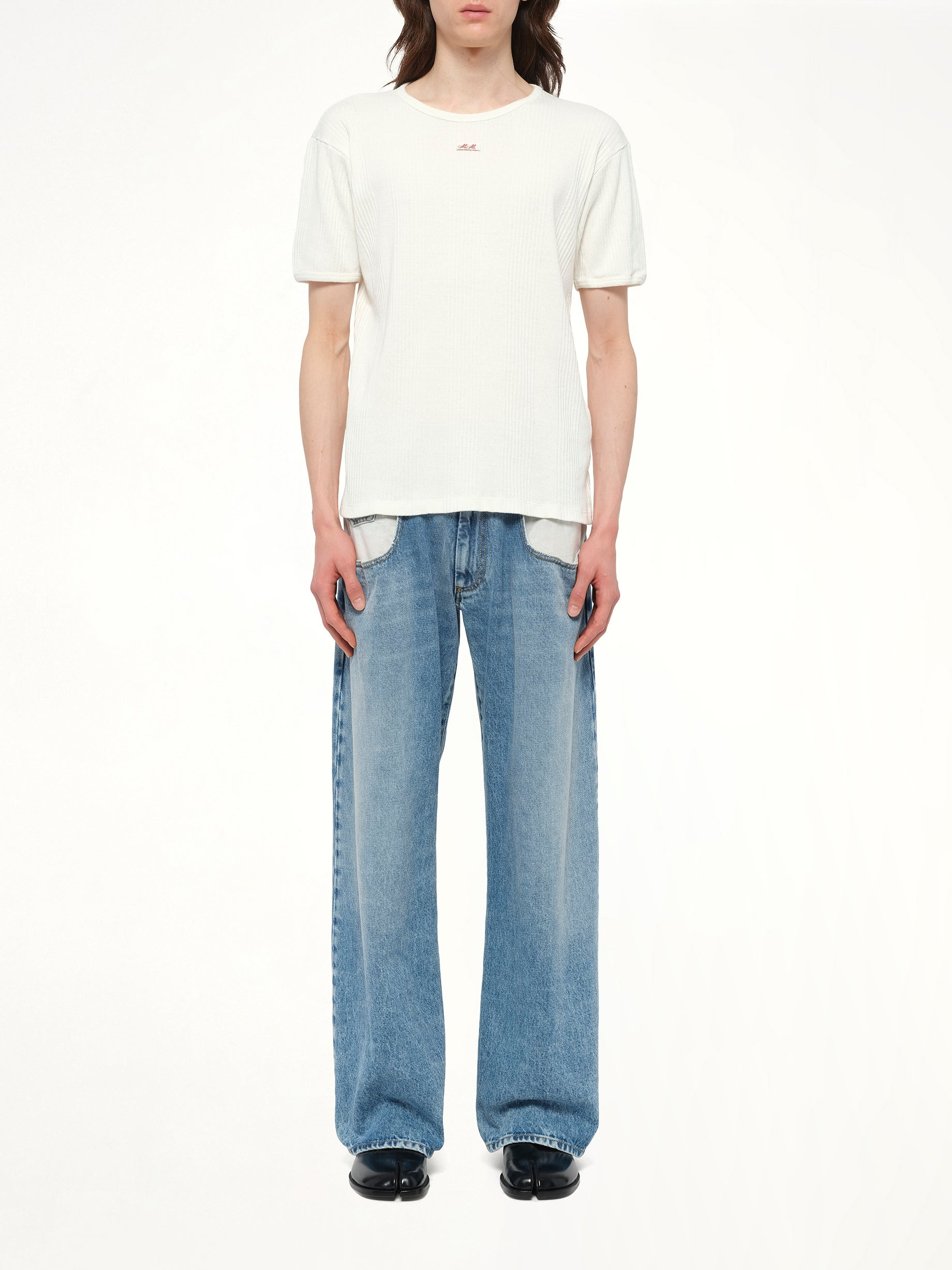 Rib T-Shirt in Off White - 7