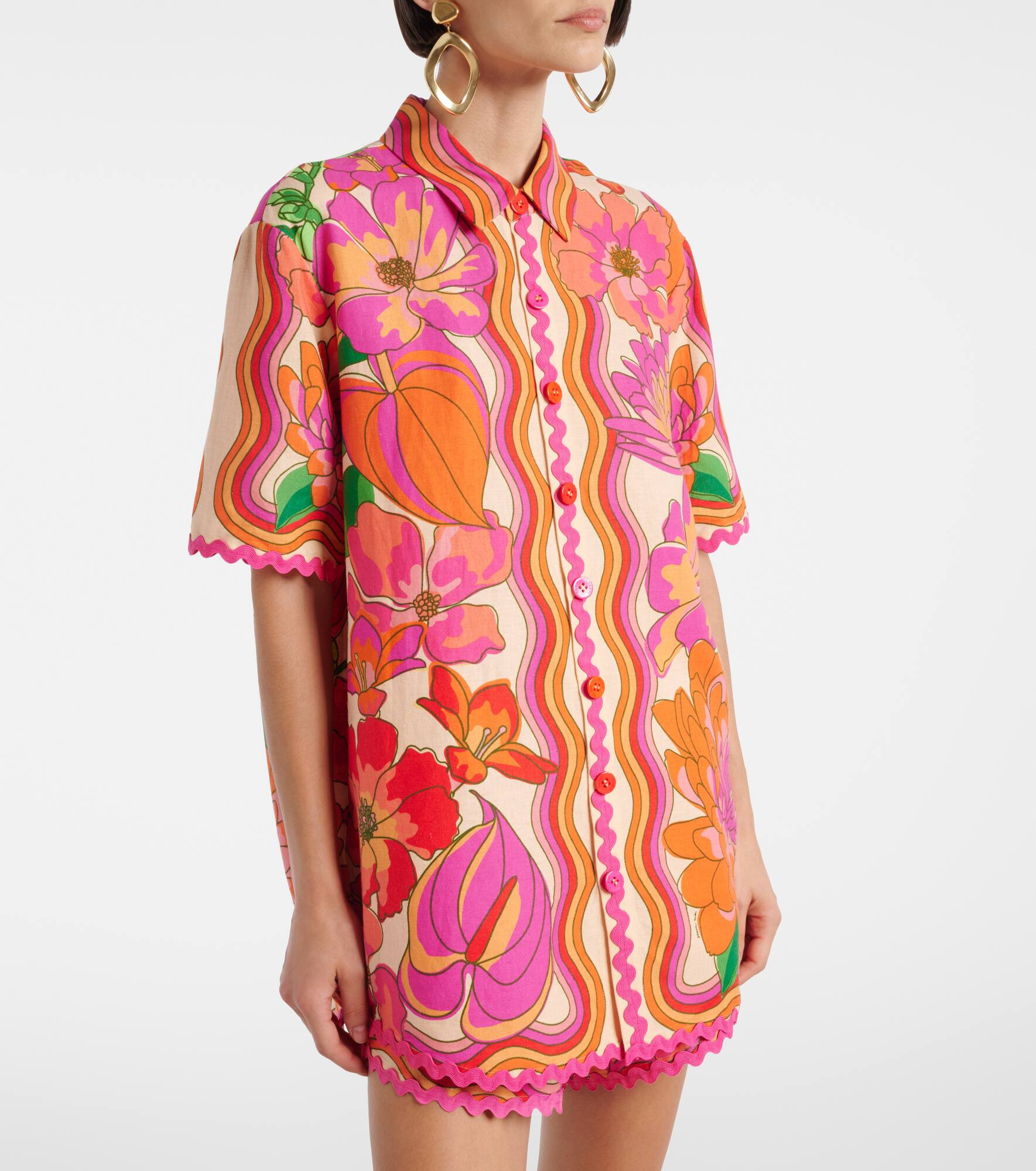Floral linen-blend shirt - 5