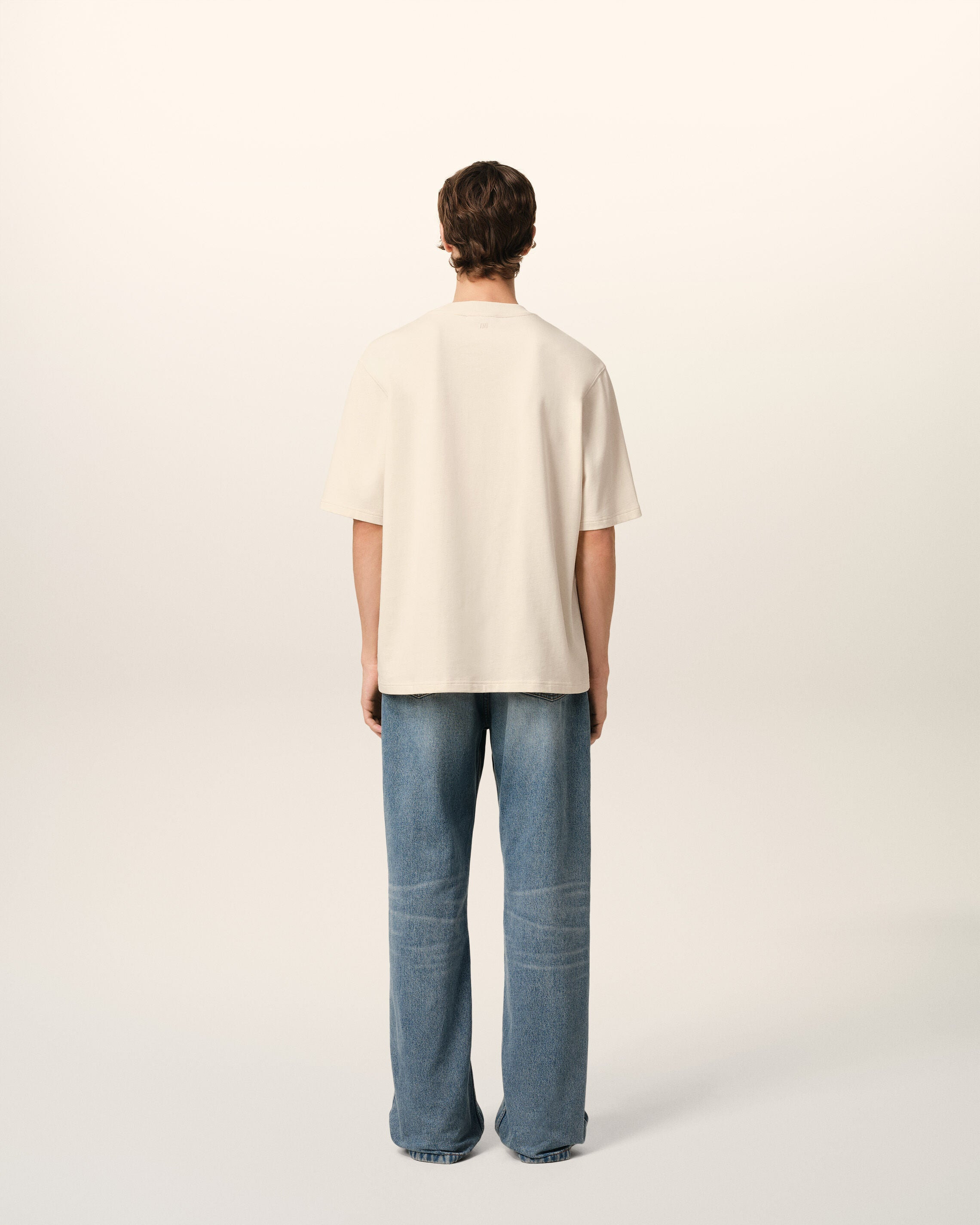 BEIGE COTTON AMI DE COEUR PATCH T-SHIRT - 5