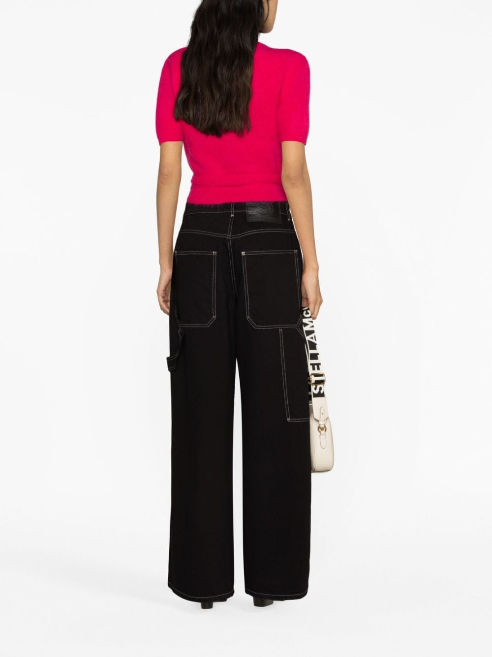contrasting stitching wide-leg jeans - 3