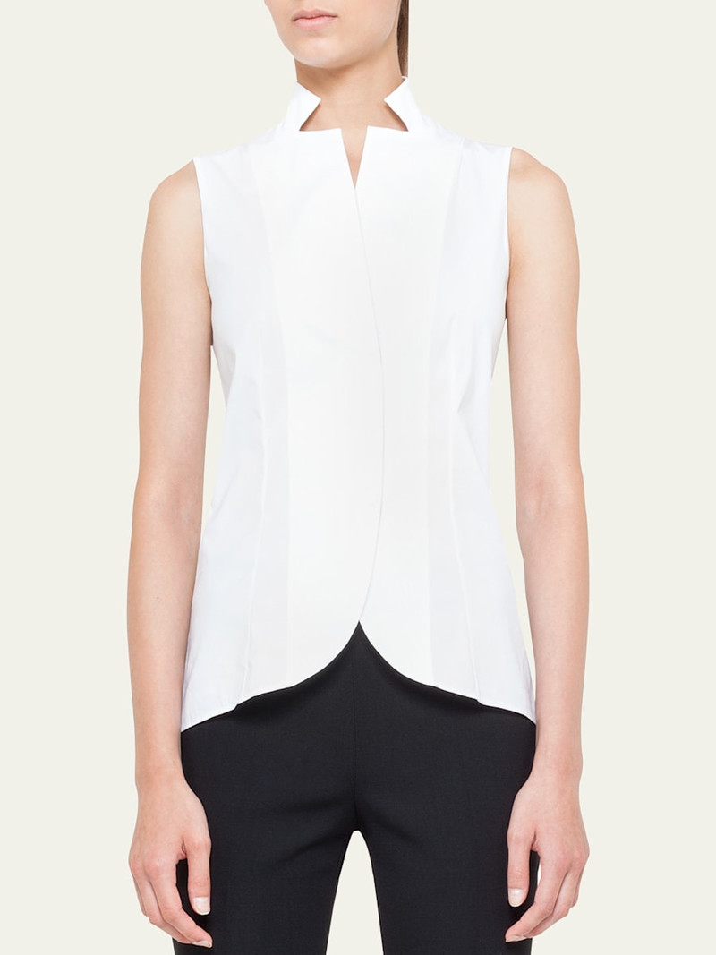 AKRIS Notched Stand-Collar Sleeveless Button-Front Blouse outlook