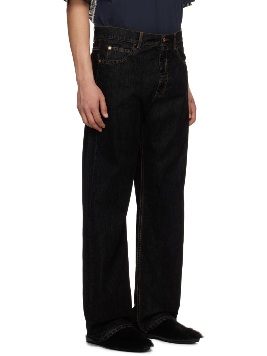Black Flocked Denim Jeans - 2