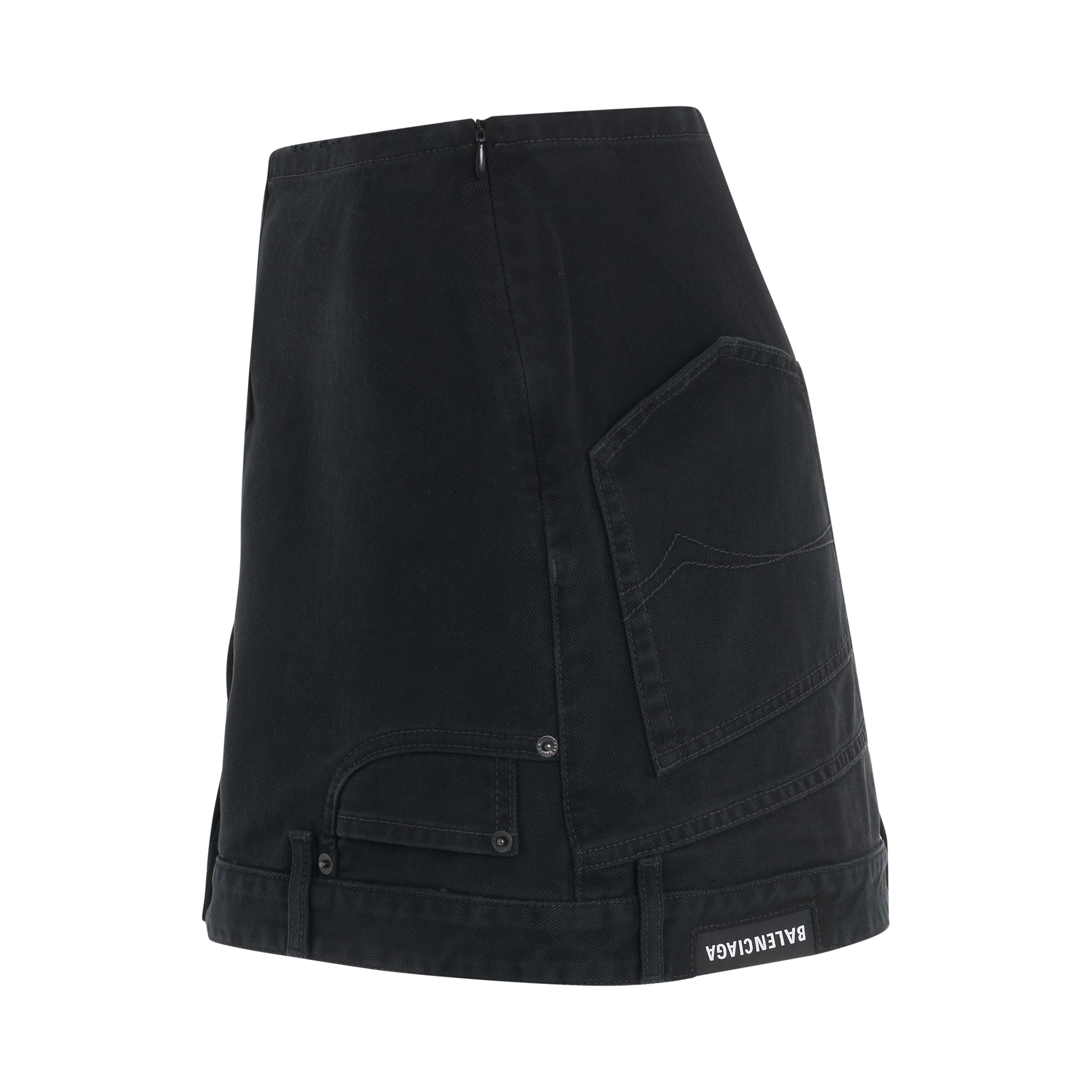 Upside Down Denim Mini Skirt in Black - 3