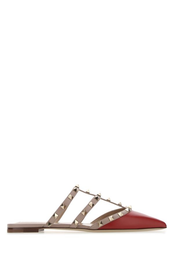 Valentino Garavani Woman Red Leather Rockstud Slippers - 1