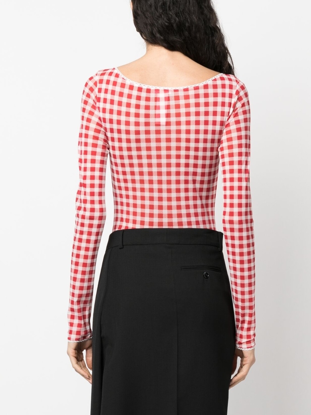 gingham-pattern long-sleeve body - 4