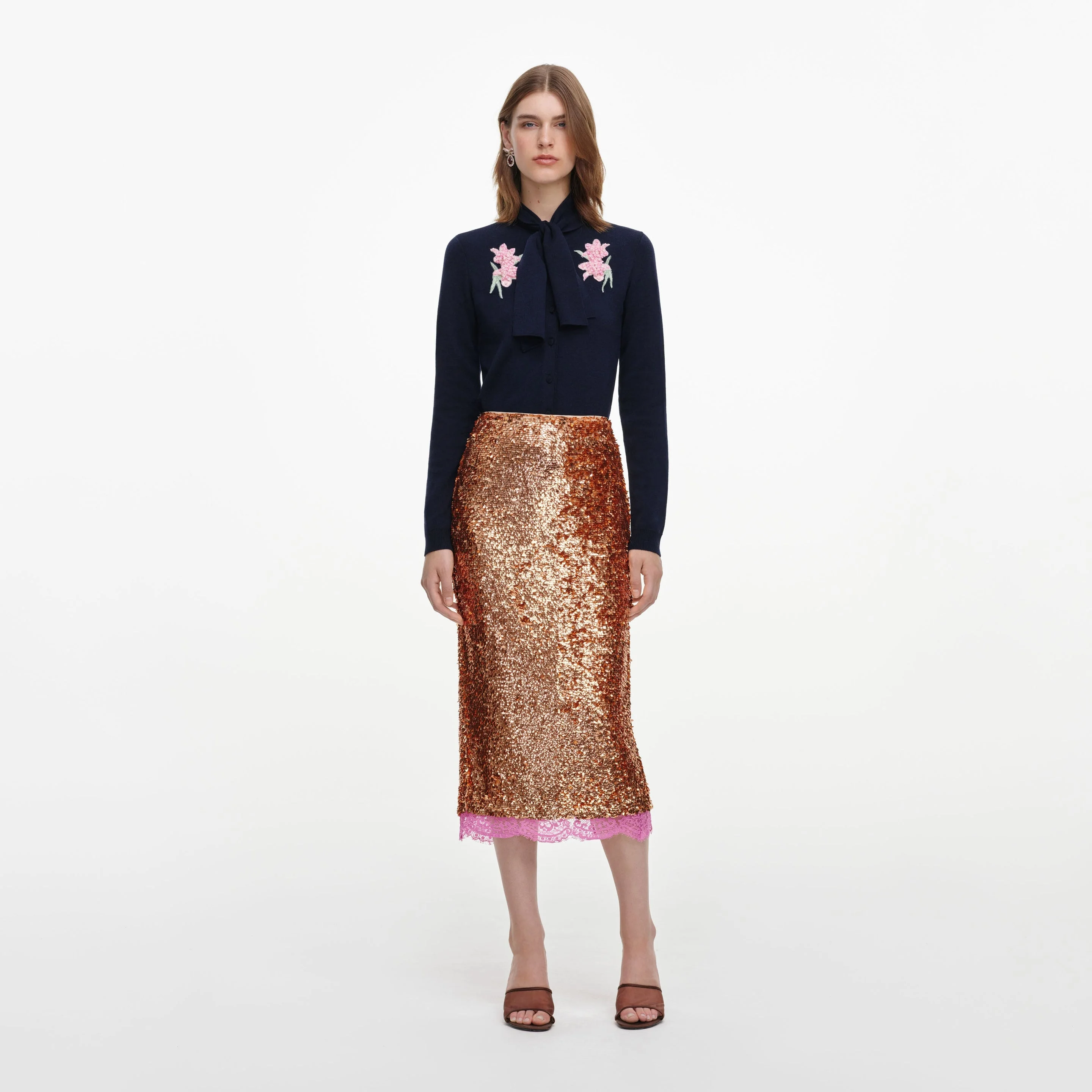 Gold Sequin Midi Skirt - 1