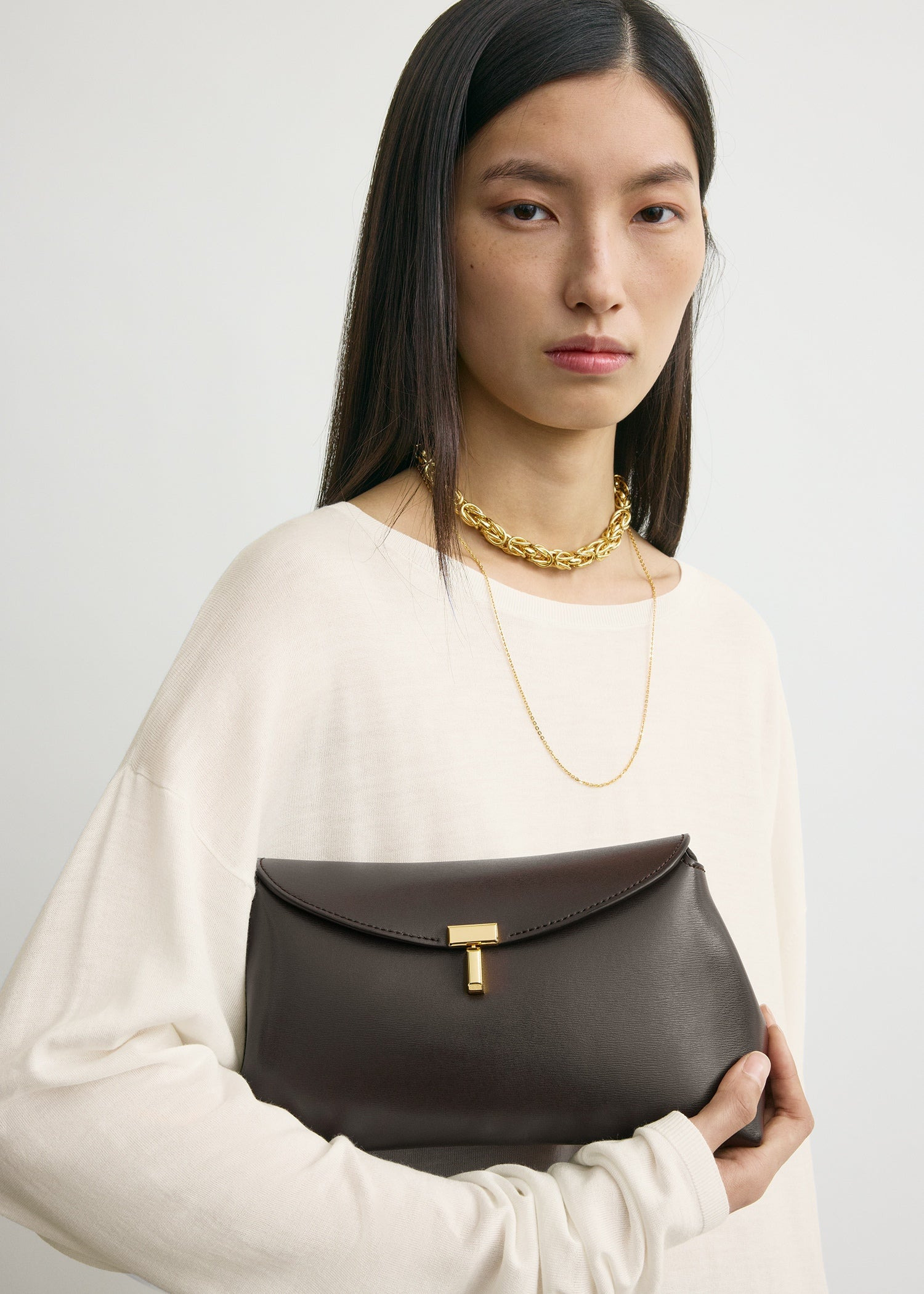 T-Lock leather clutch bark - 3