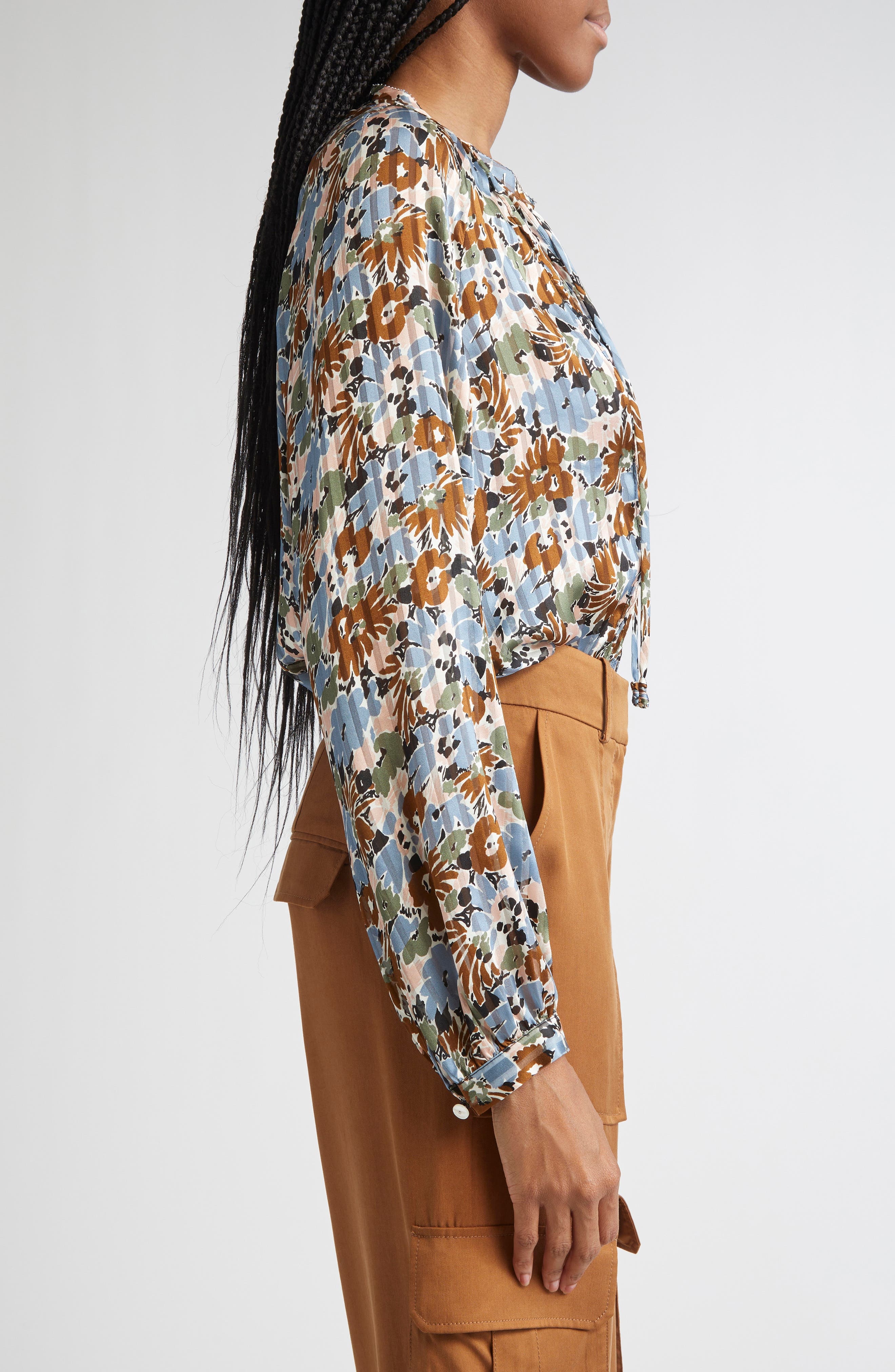Veronica Beard Linds Pleated Silk Top in Lake Mist Multi at Nordstrom - 4