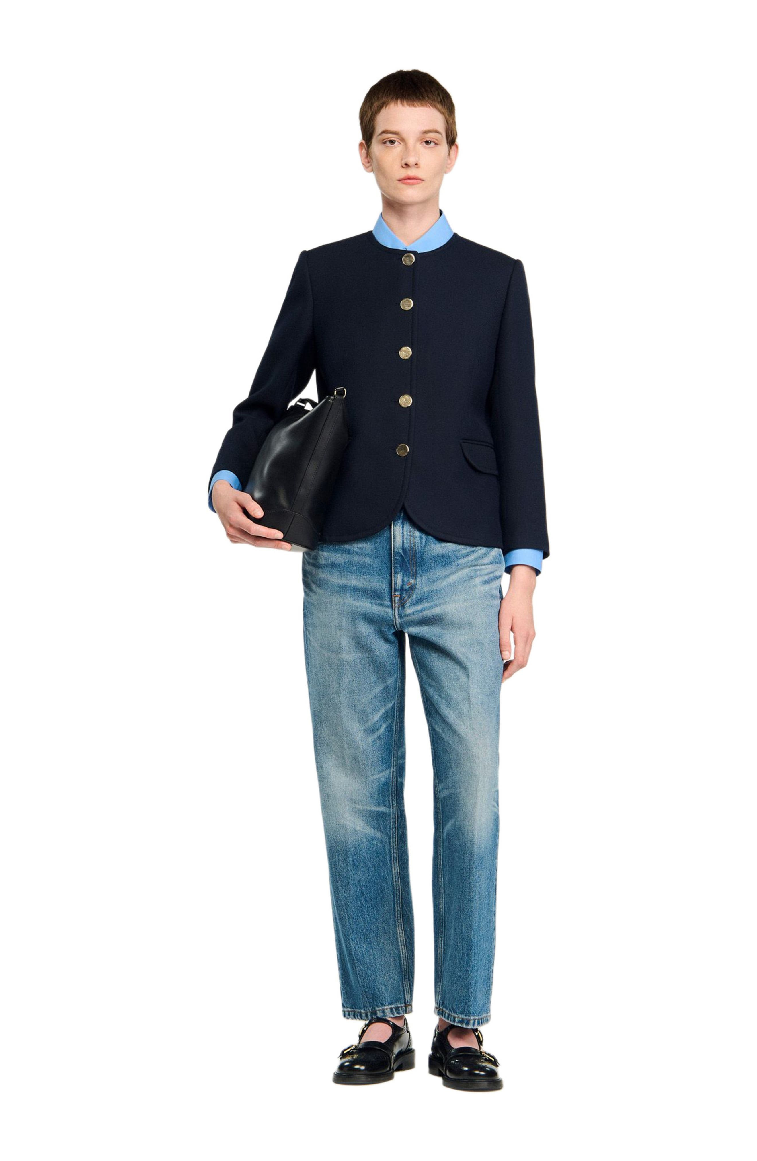 SANDRO Round collar jacket in Navy Blue at Nordstrom - 6