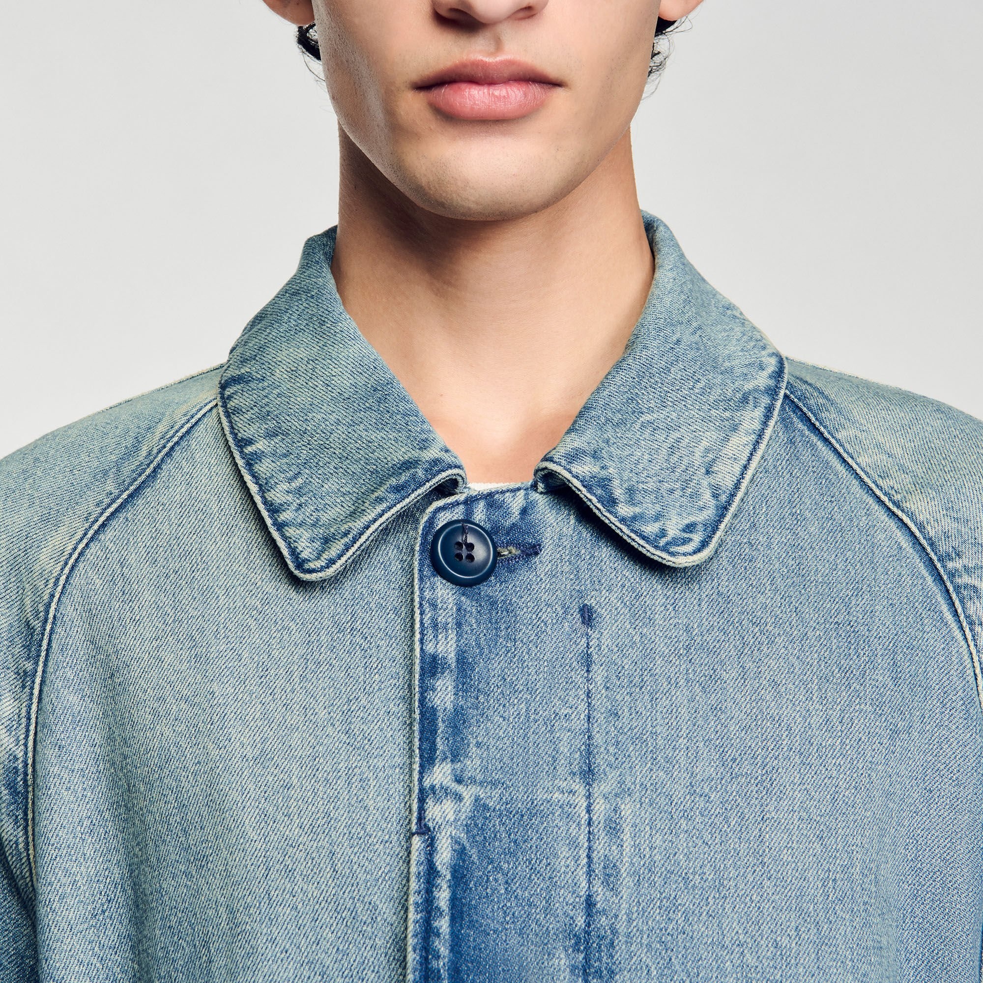 LONG FADED DENIM COAT - 3