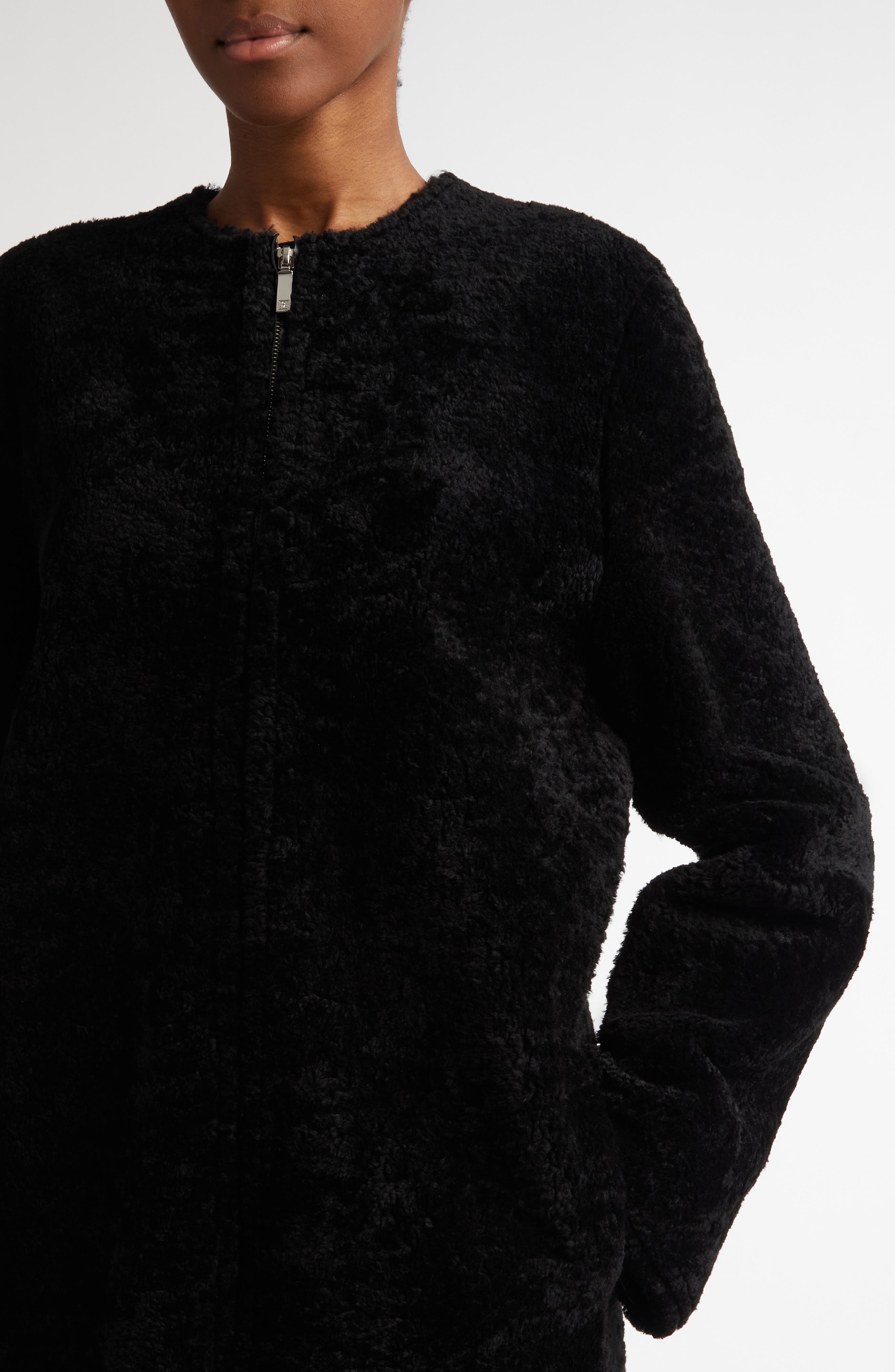 TOTEME Teddy Genuine Shearling Zip Jacket in Black at Nordstrom - 5