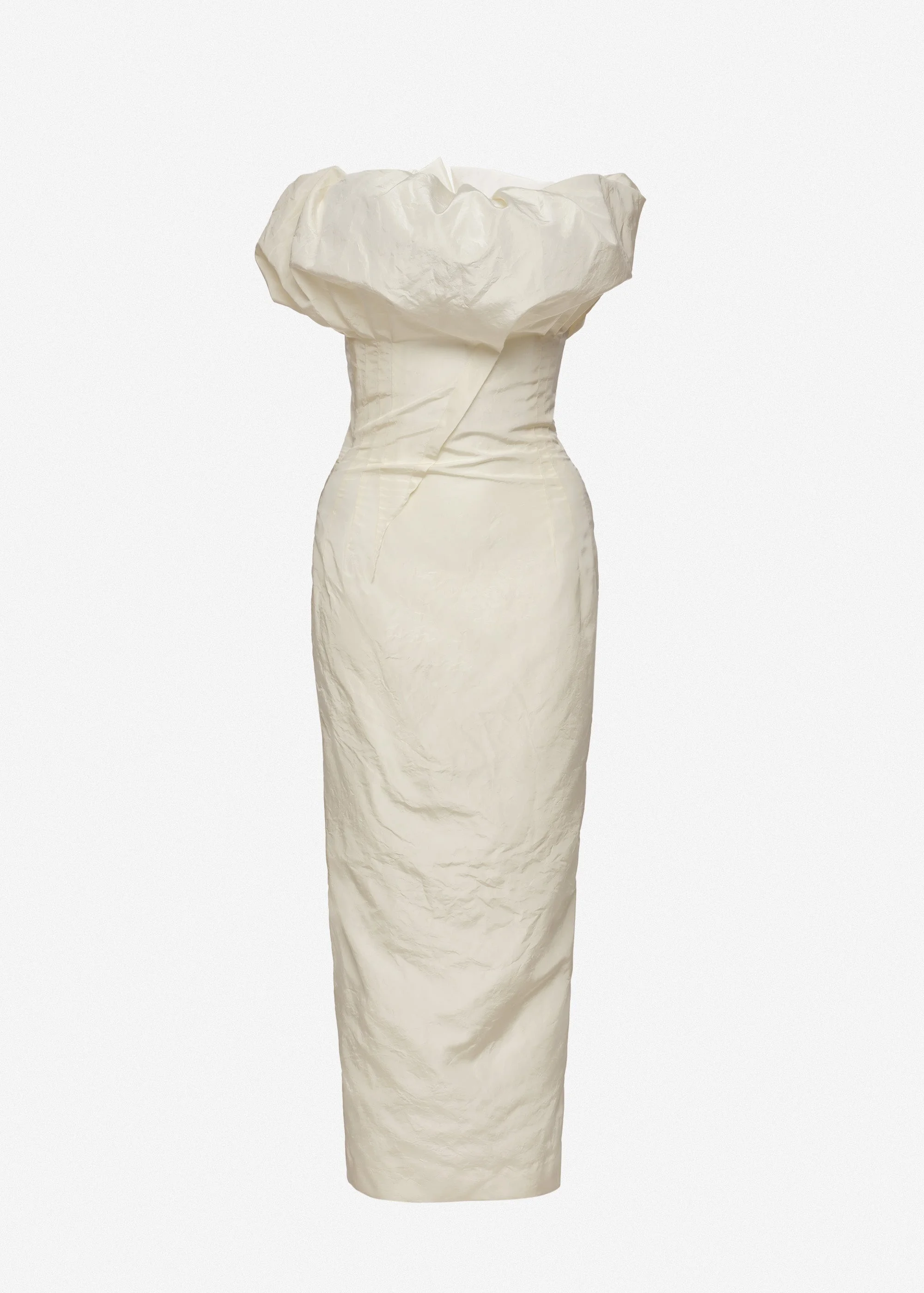 Sculptural neckline fitted dress in cream - 1