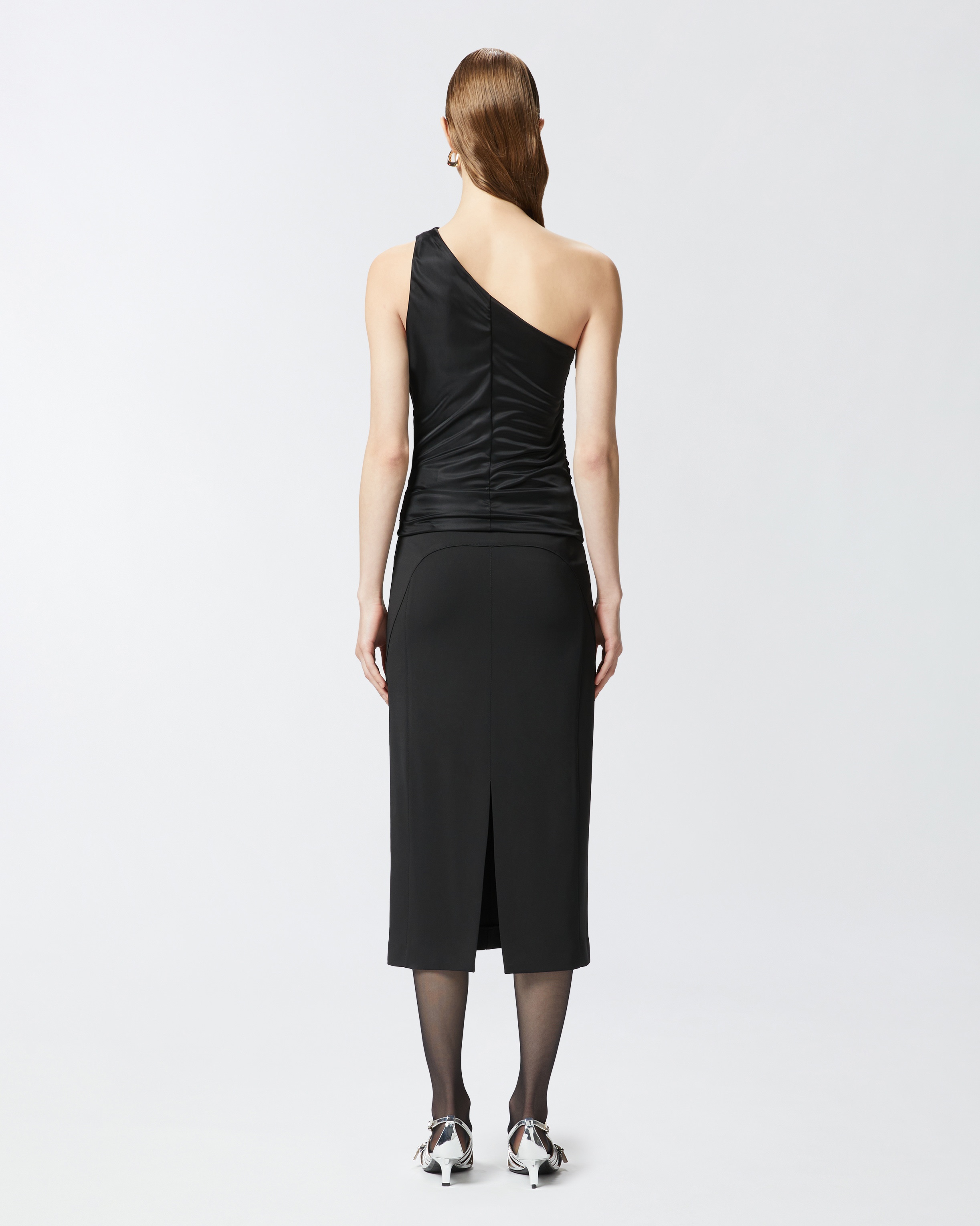 FABRIC STITCH MIDI SKIRT WITH BACK SLIT - 4