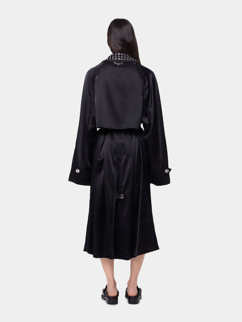 BLACK LONG TRENCH COAT IN SATIN 6