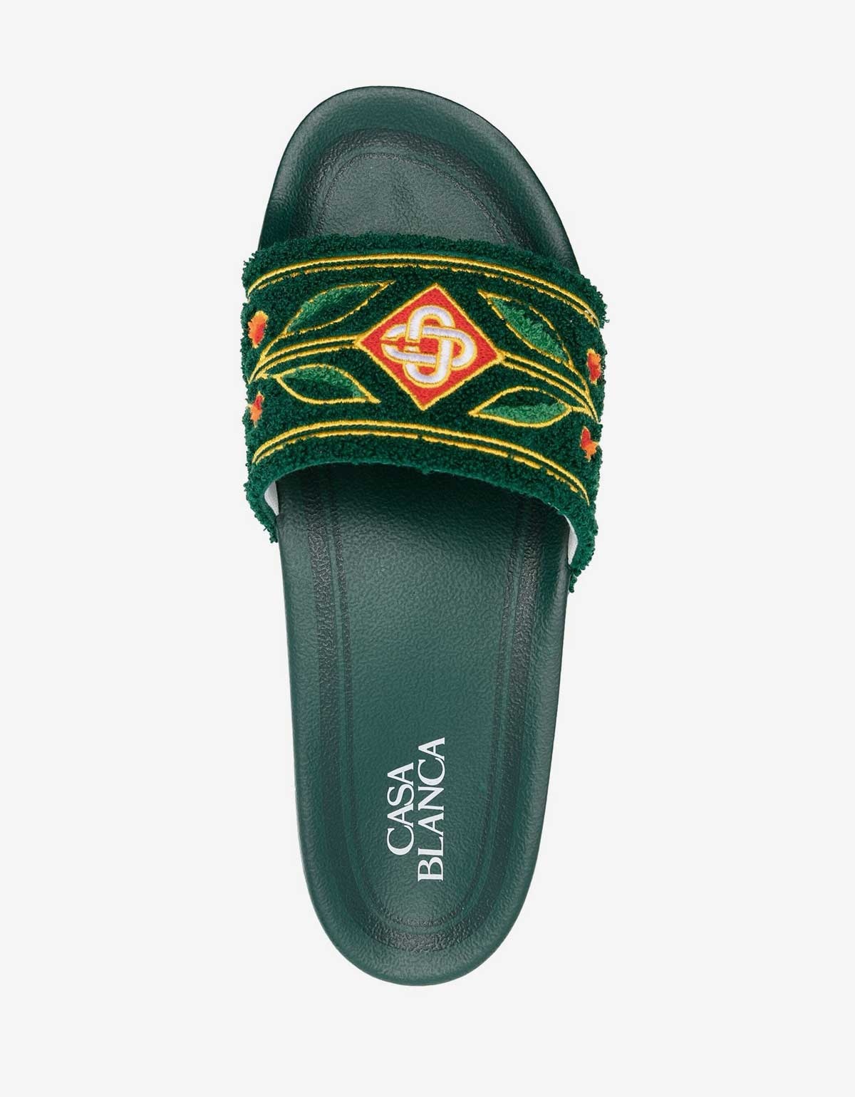 Green Embroidered Terry Slider Sandals - 3