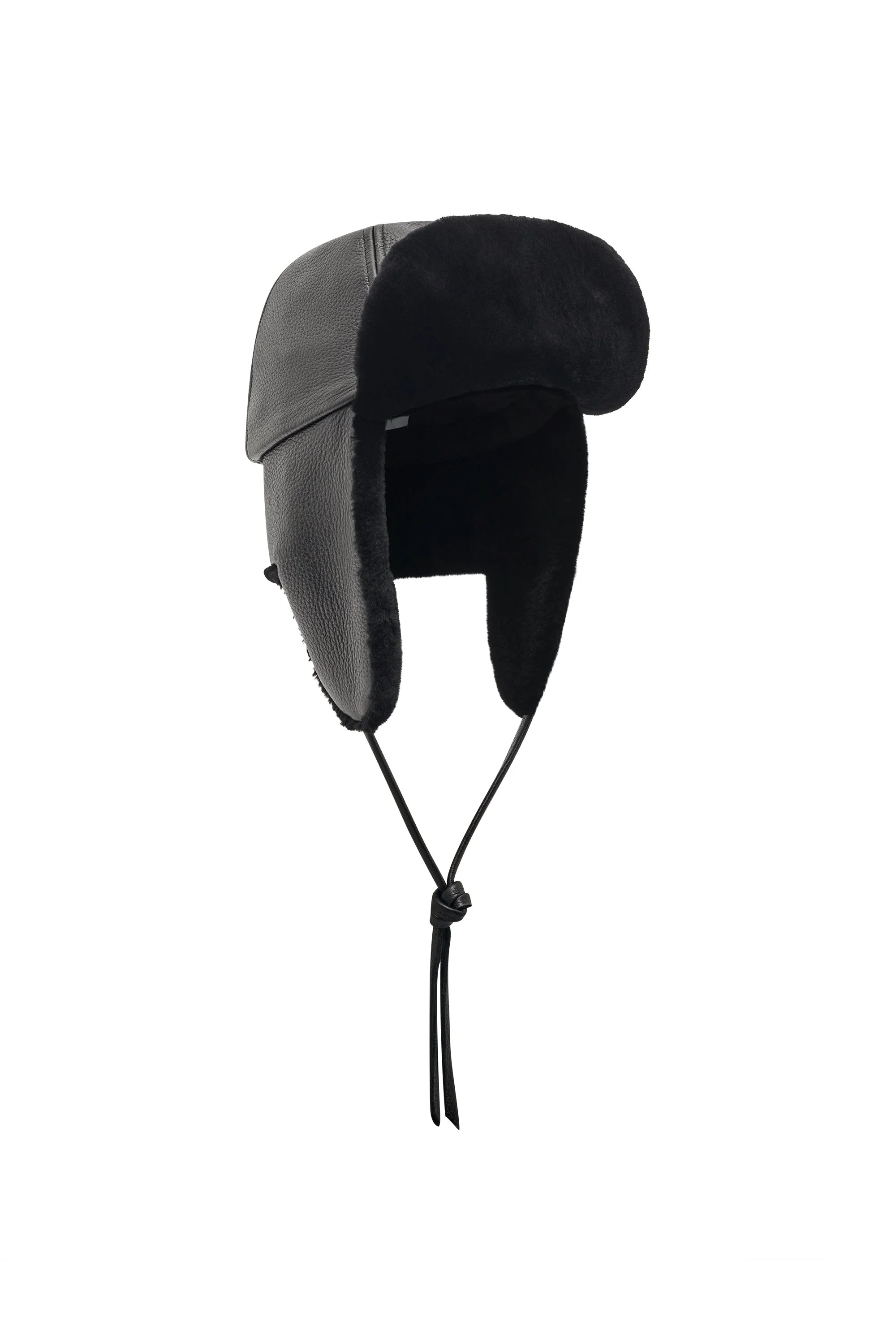 Karina Hat in Black Textured Leather & Recycled Fur - 1