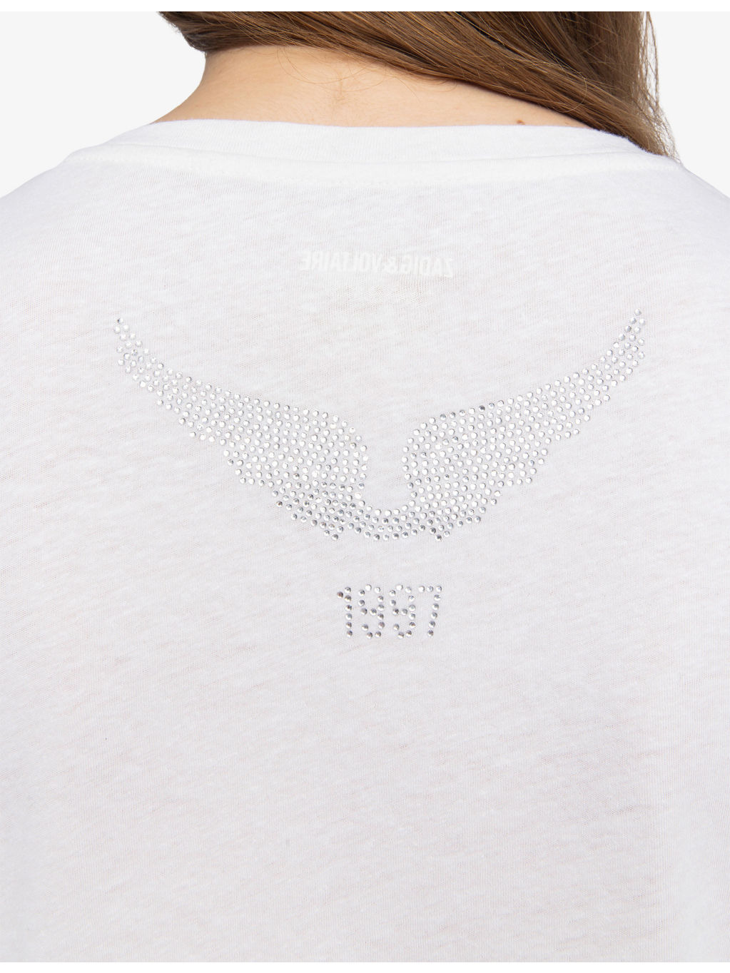 Round-Neck Rhinestone-Embellished Cotton-Blend T-Shirt - 5