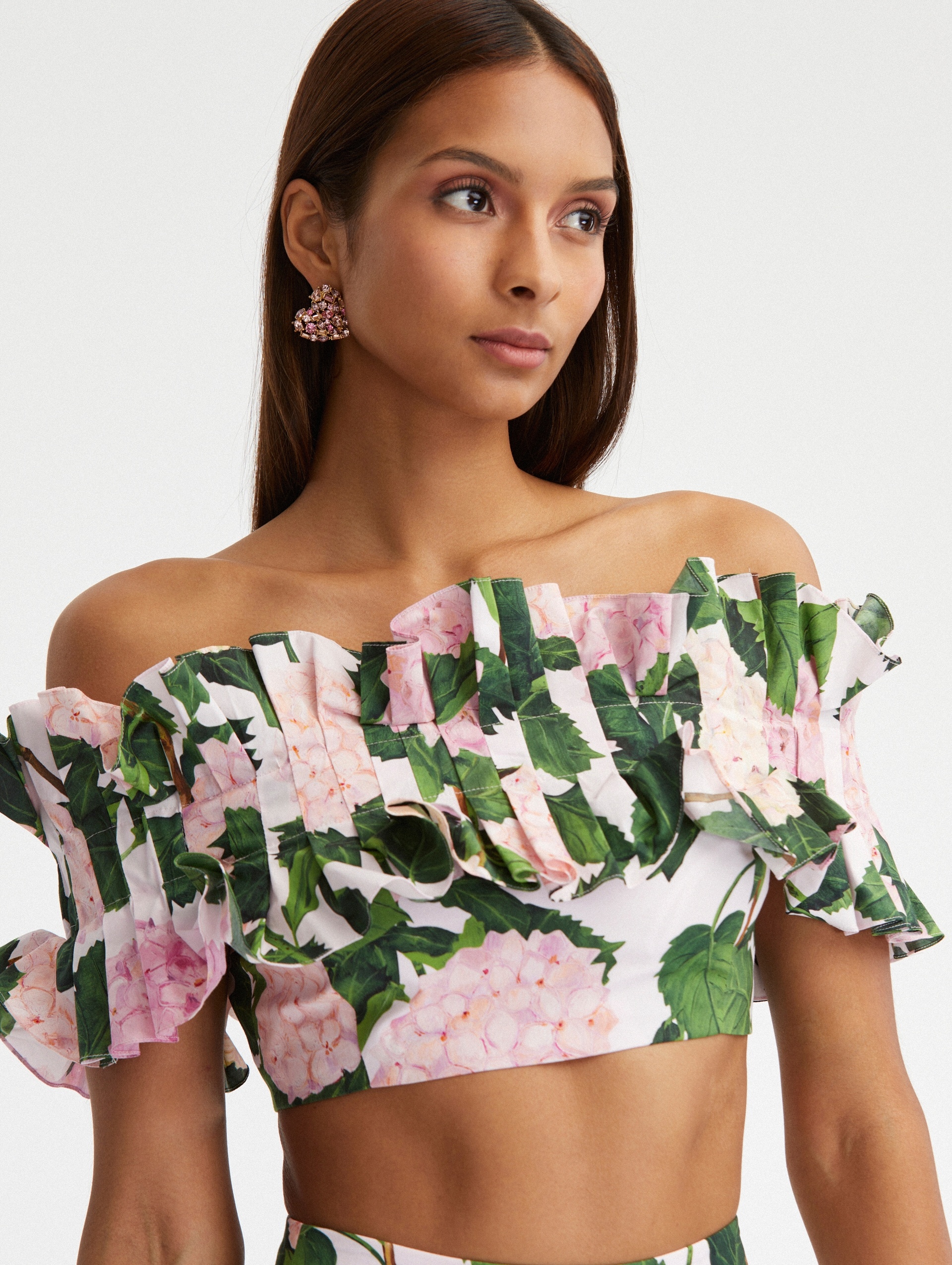 RUFFLE DETAIL HYDRANGEA CROPPED BLOUSE - 5
