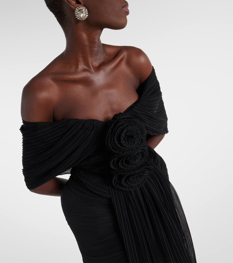 Floral-appliqué off-shoulder silk minidress 4