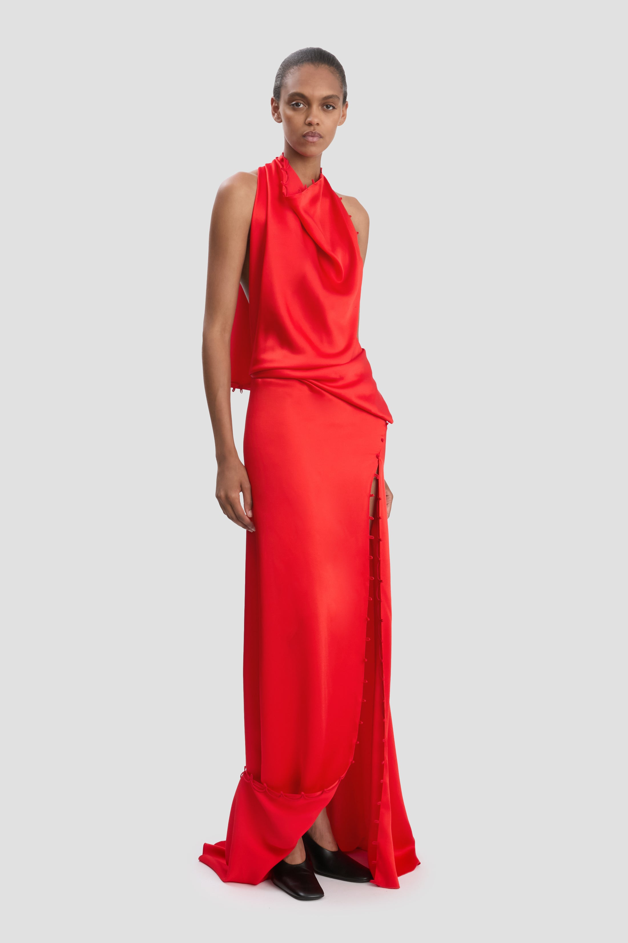 Rouleaux Detail Sleeveless Gown In Cayenne - 10