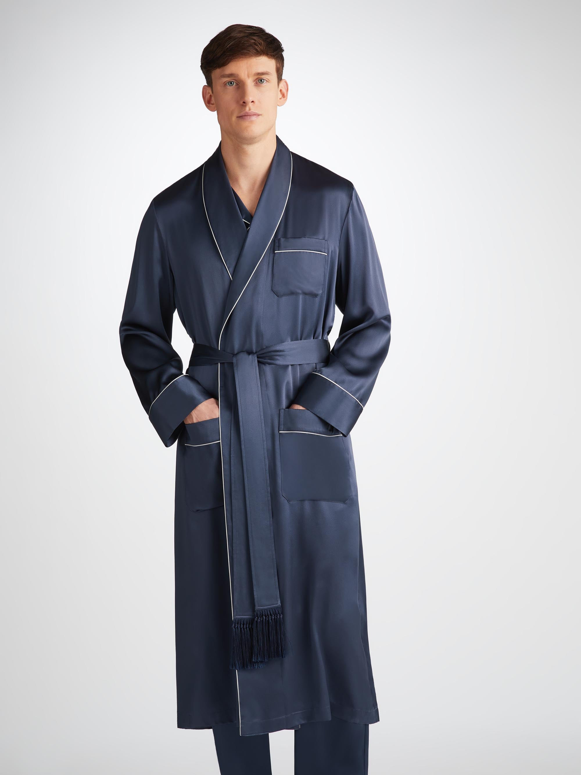 Men's Dressing Gown Bailey Silk Satin Navy - 3