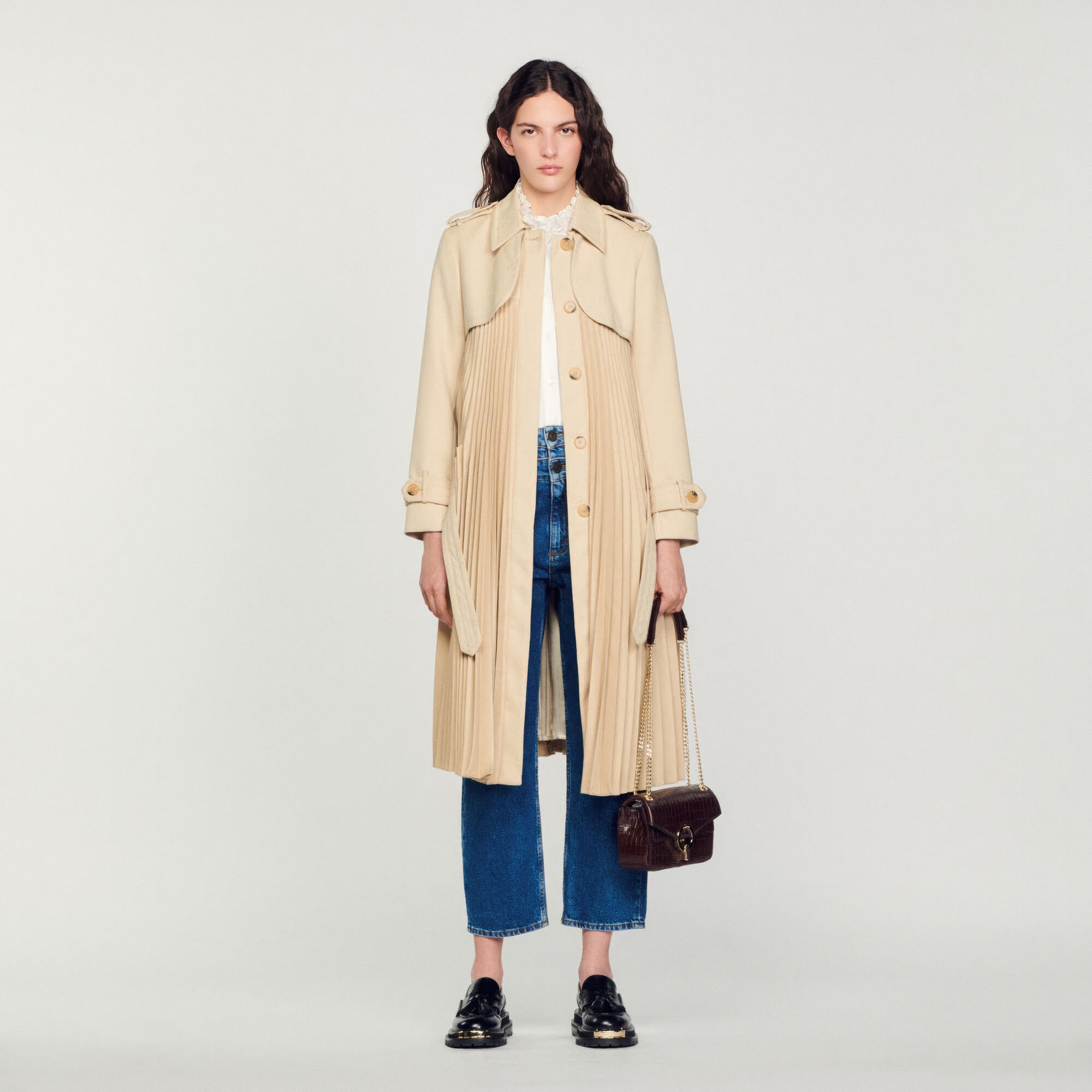 PLEATED TRENCH COAT WITH BELT - 2