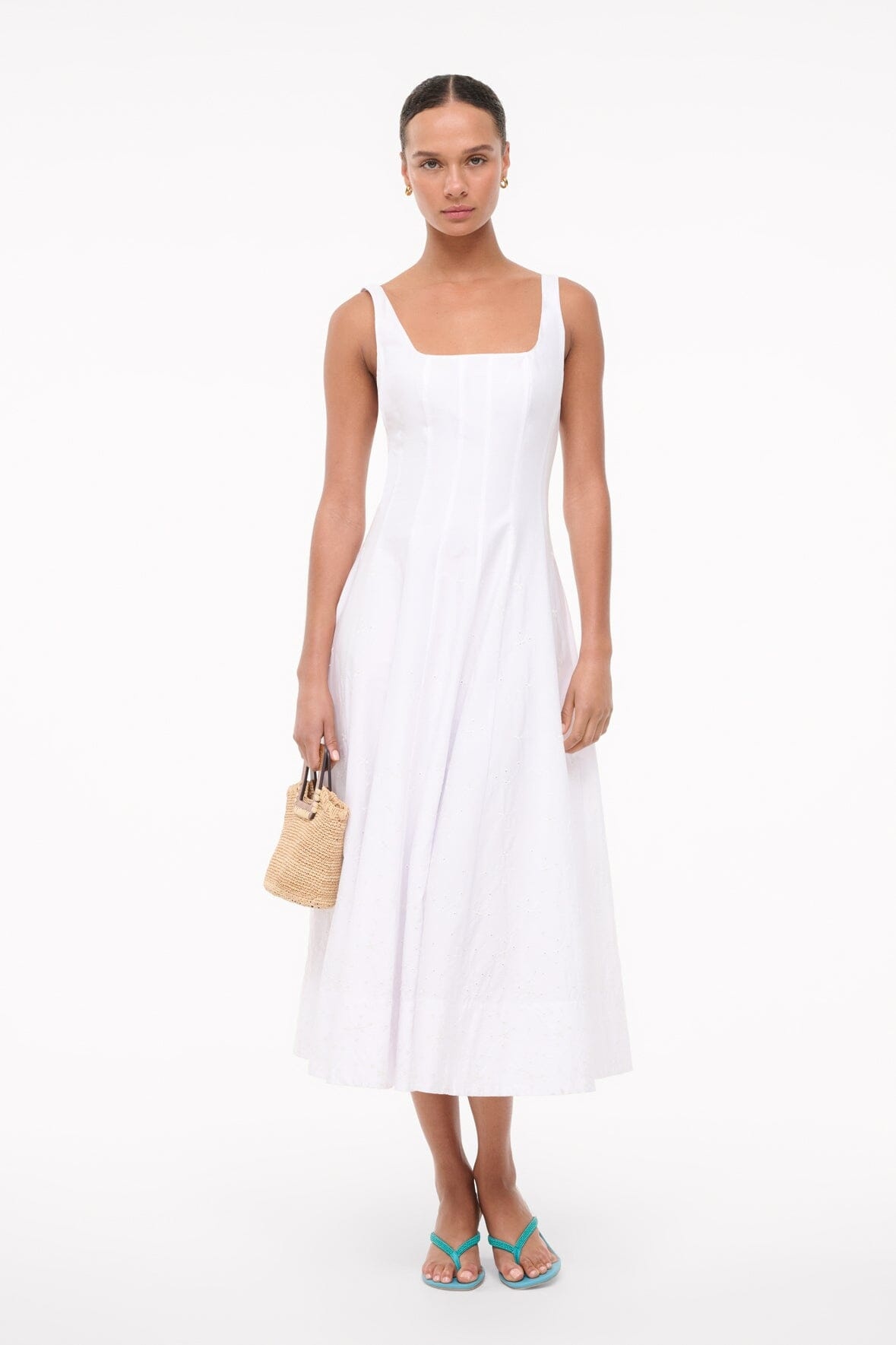 STAUD WELLS DRESS WHITE EMBROIDERY - 4