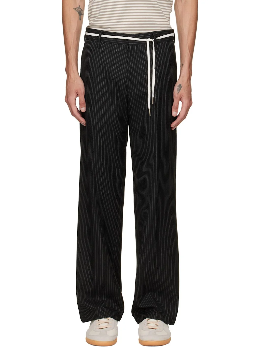 Black Tailored Bootcut Pinstripe Trousers - 1