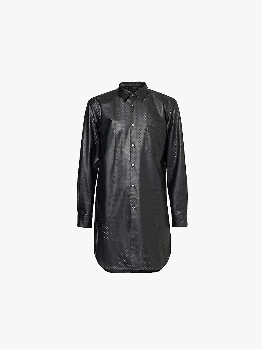 Perforated longline regular-fit faux-leather shirt - 1