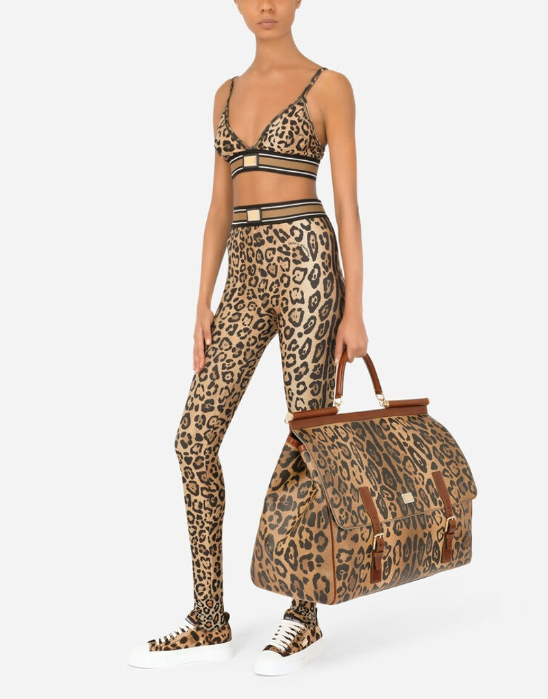 Dolce & Gabbana Small pet carrier bag in leopard-print Crespo with branded plate outlook