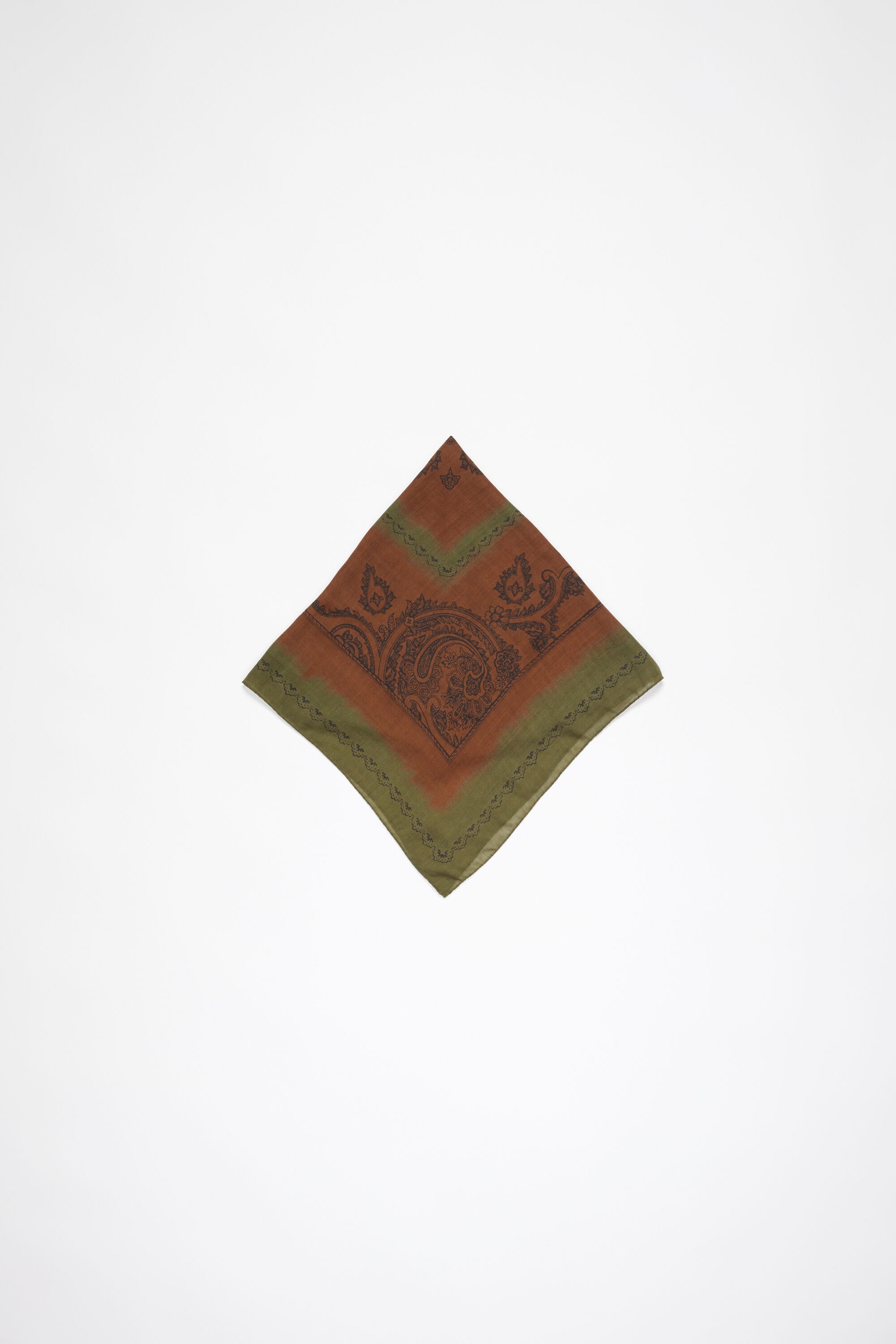 Print light wool scarf - Khaki green/rust orange - 1