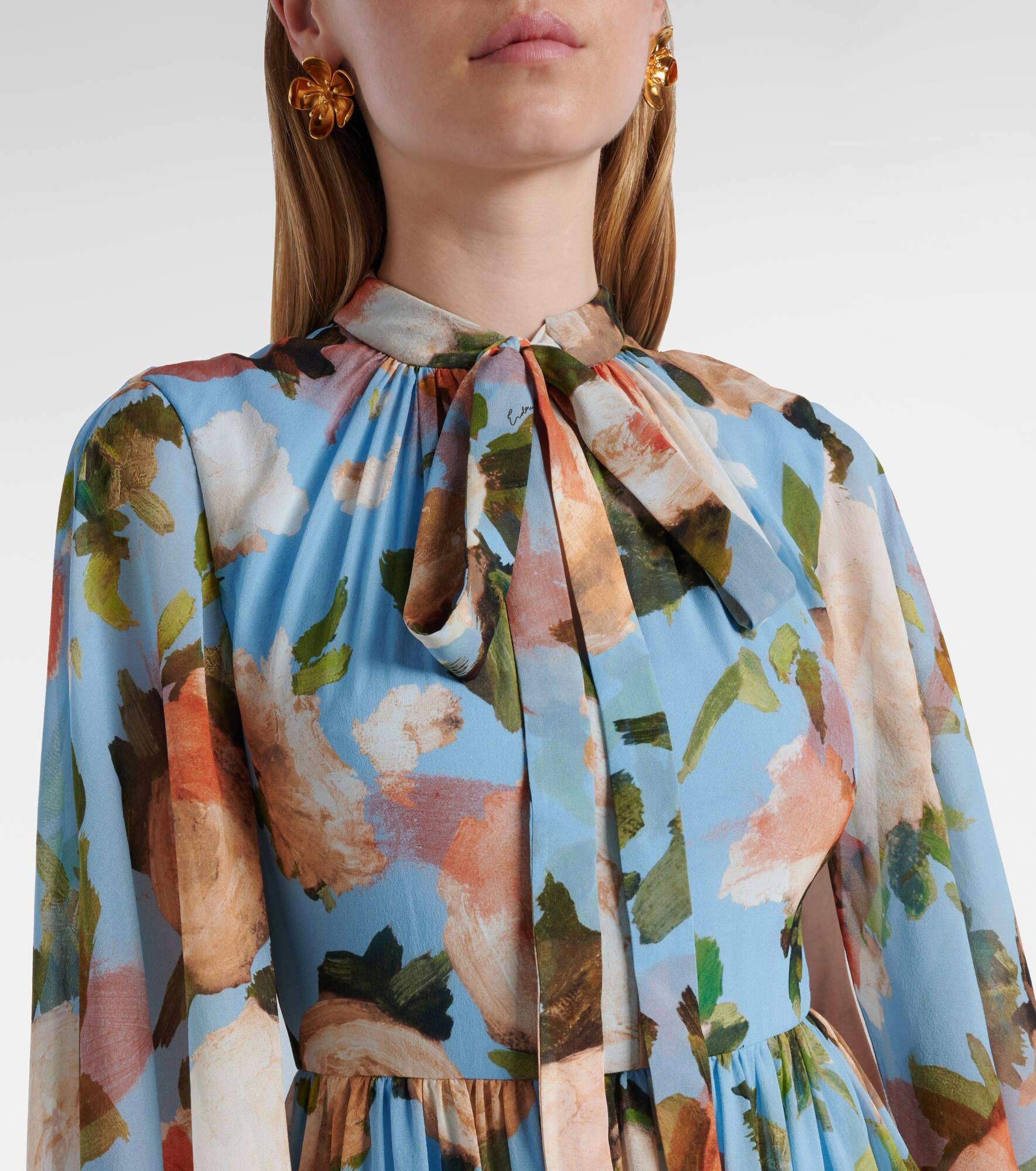 Caped floral silk voile gown - 4