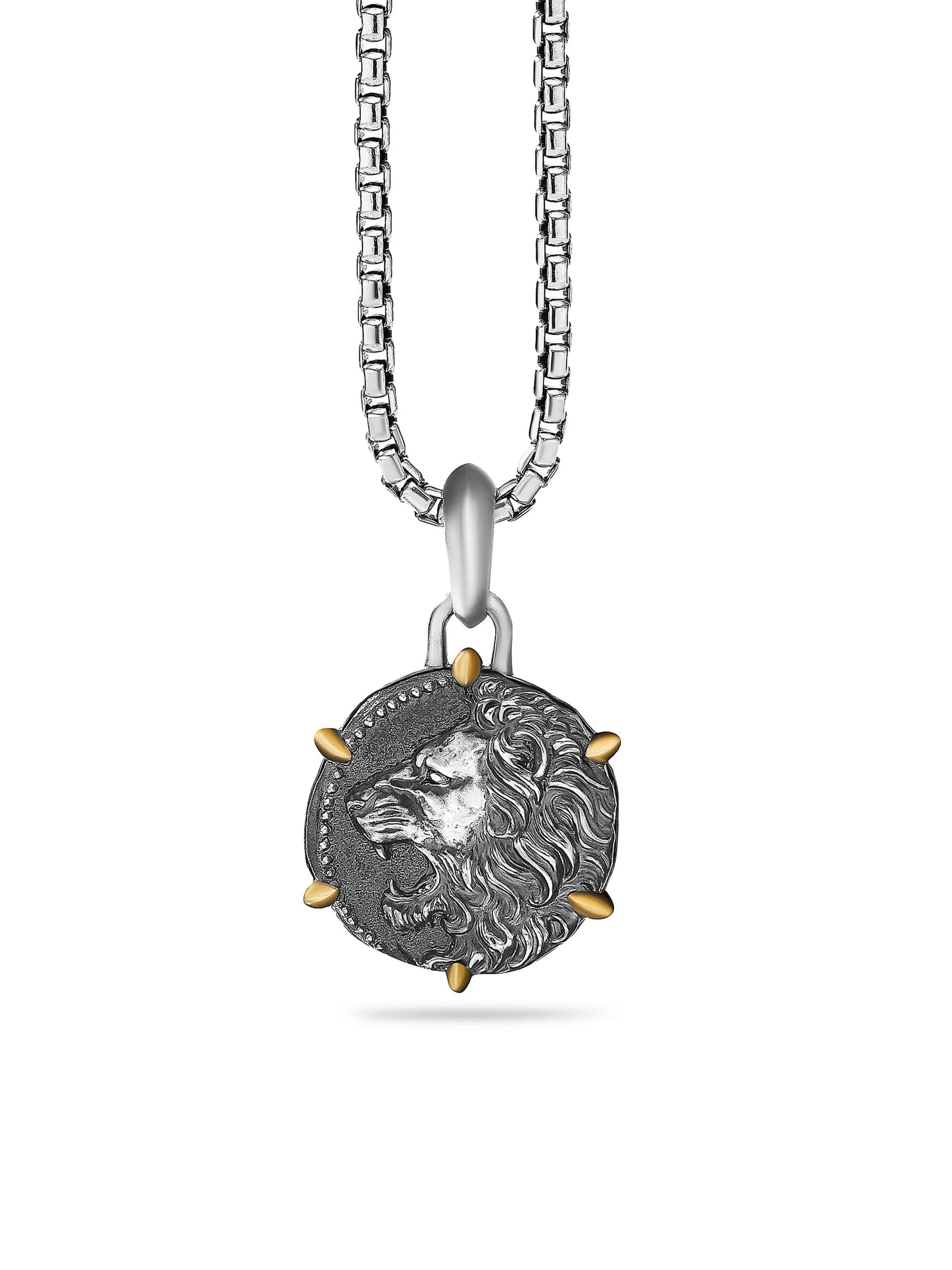 Men's Pisces Amulet in Sterling Silver with 18K Yellow Gold, 33mm - Leo - 1
