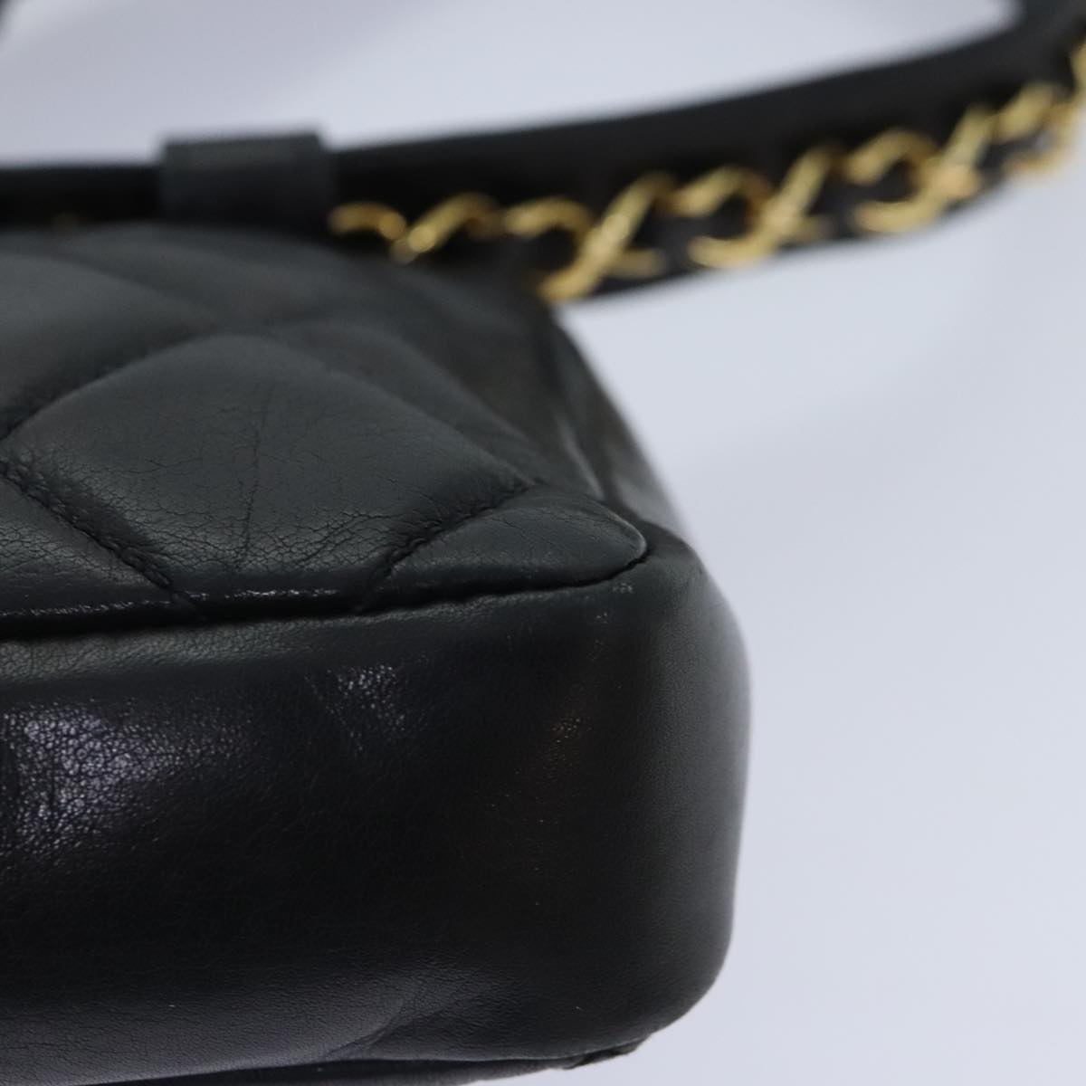 CHANEL Matelasse Waist Bag Lamb Skin Black Gold CC - 9