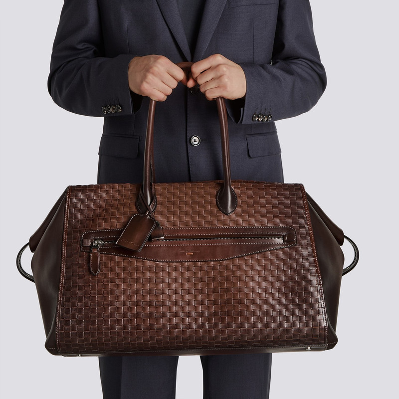 Santoni Dark brown leather weekend bag outlook