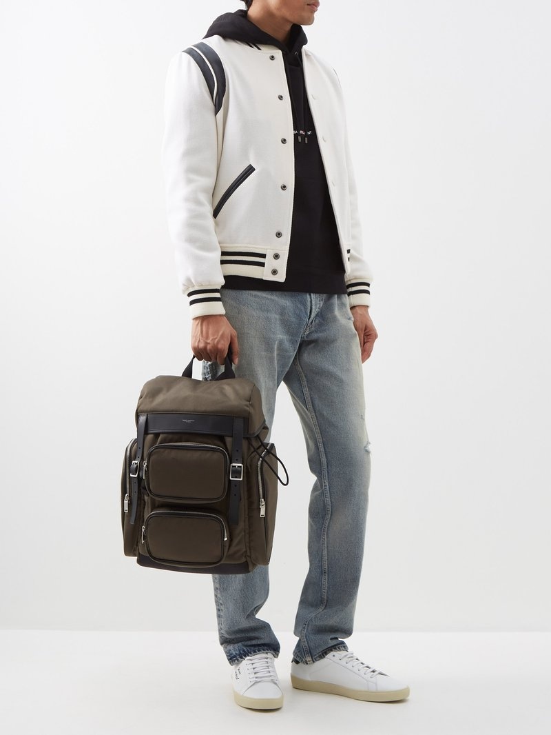 CITY MULTIPOCKET BACKPACK IN CANVAS, SMOOTH LEATHER AND NYLON