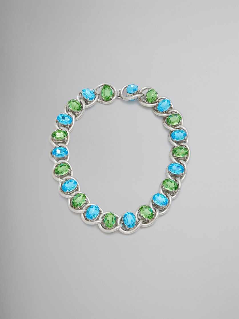 BLUE AND GREEN RHINESTONE CHUNKY CHAIN NECKLACE - 1