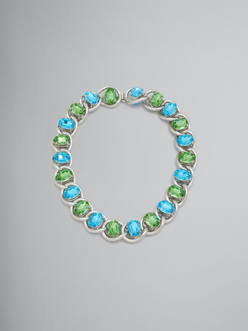 BLUE AND GREEN RHINESTONE CHUNKY CHAIN NECKLACE 1
