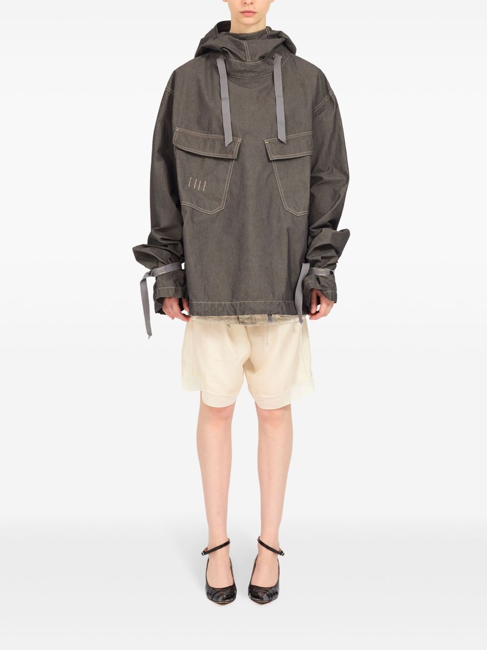 hooded drawstring-waist denim jacket - 2