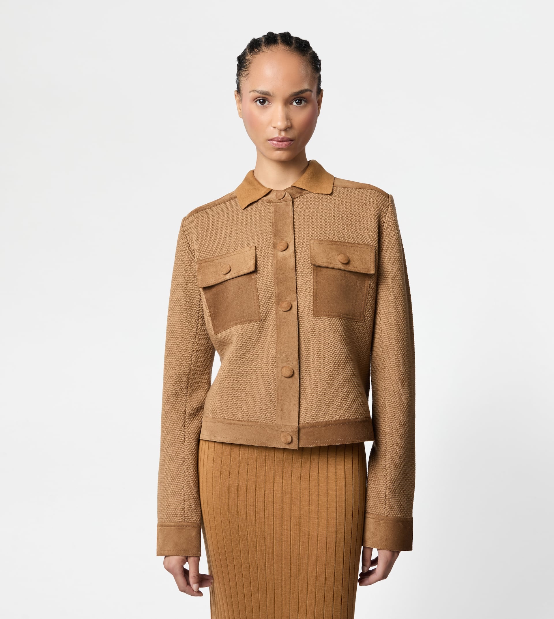 JACKET IN WOOL WITH SUEDE DETAILING - BROWN - 6