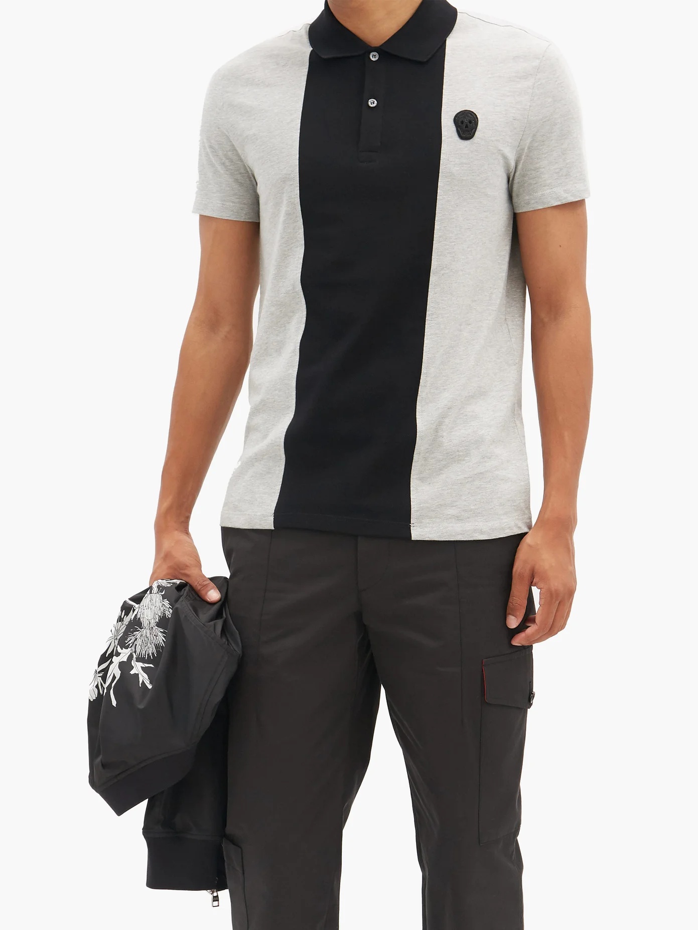 Zardozi-skull panelled cotton-jersey polo shirt - 2